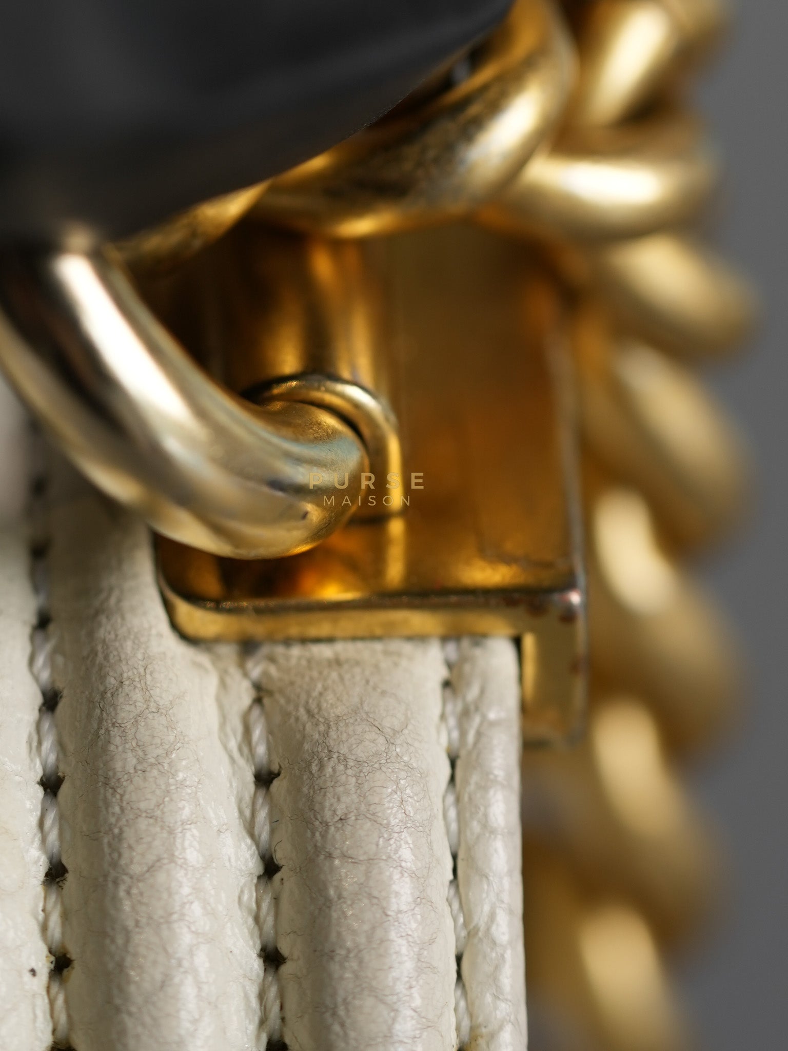 Boy Crescent White in Caviar Leather and Aged Gold Hardware (Microchip) | Purse Maison Luxury Bags Shop