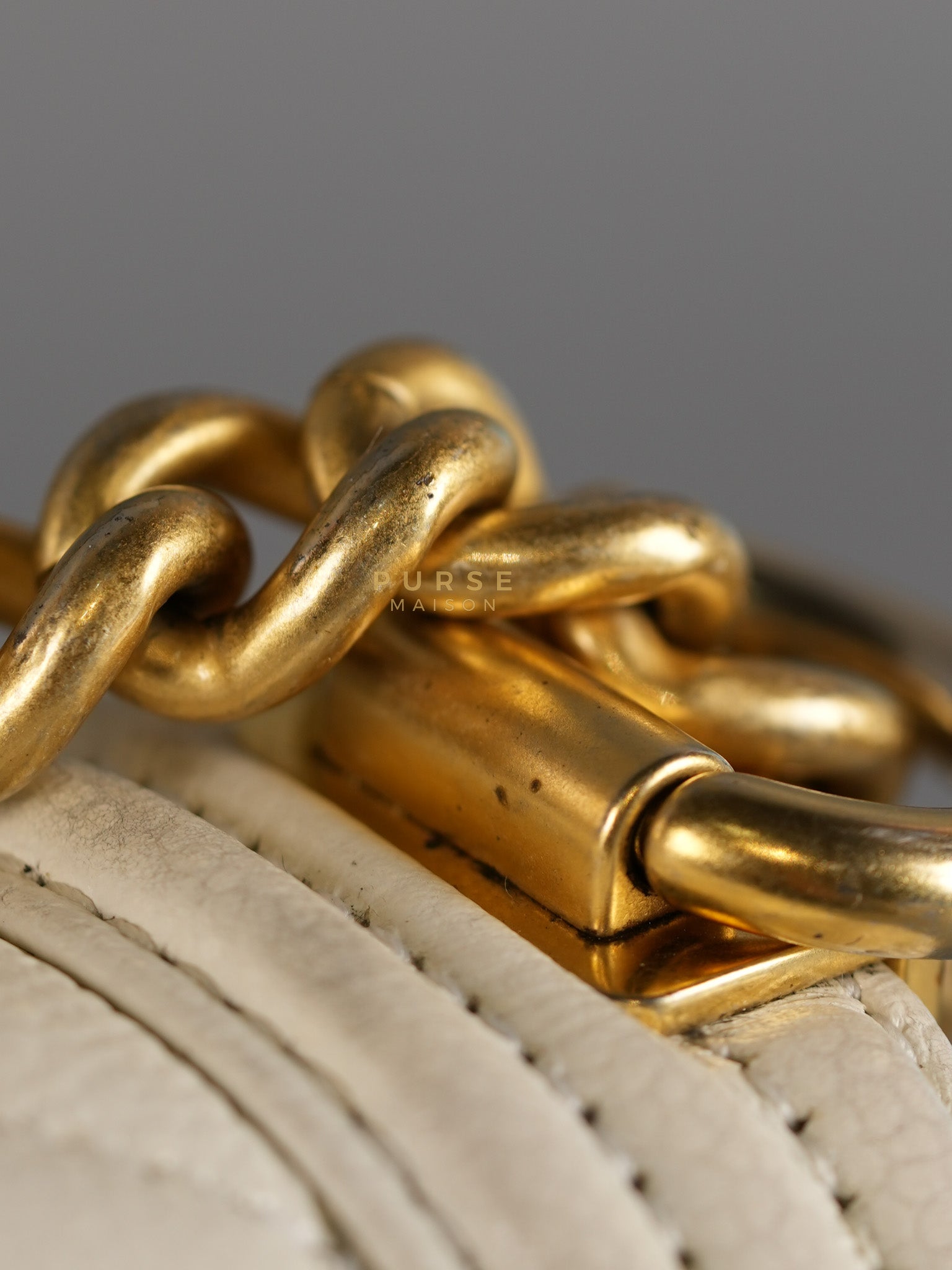 Boy Crescent White in Caviar Leather and Aged Gold Hardware (Microchip) | Purse Maison Luxury Bags Shop