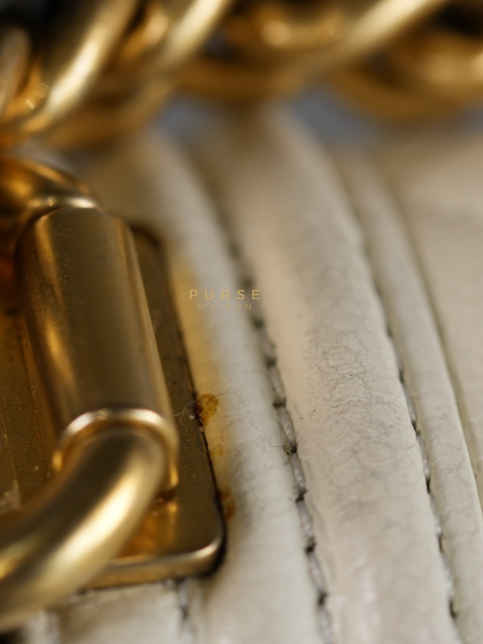 Boy Crescent White in Caviar Leather and Aged Gold Hardware (Microchip) | Purse Maison Luxury Bags Shop