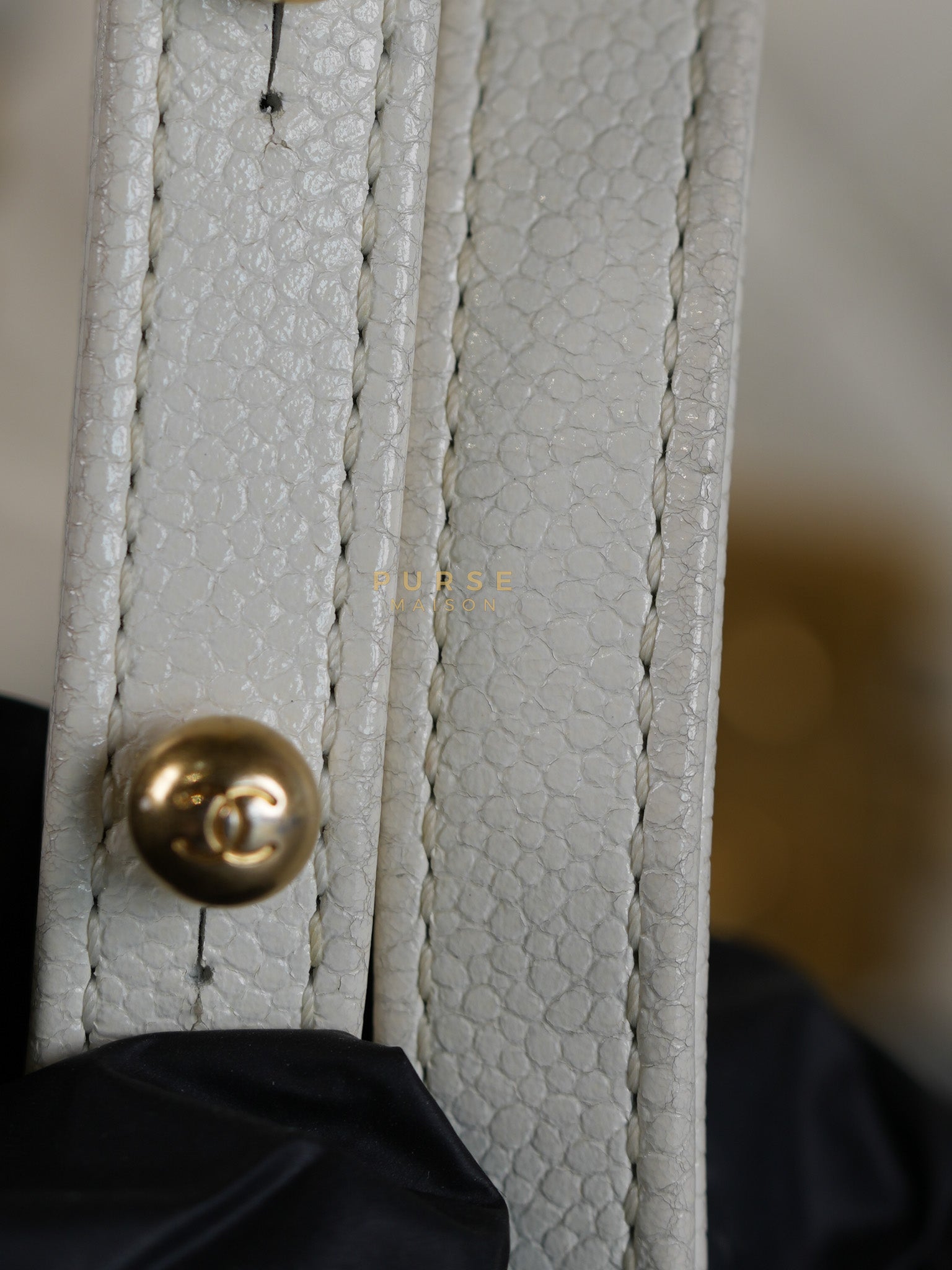 Boy Crescent White in Caviar Leather and Aged Gold Hardware (Microchip) | Purse Maison Luxury Bags Shop