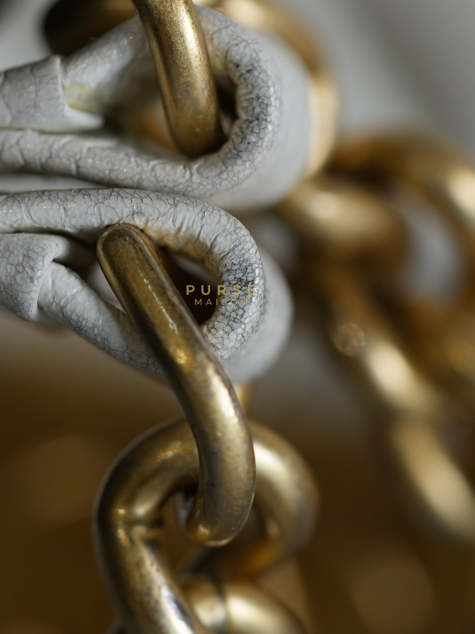 Boy Crescent White in Caviar Leather and Aged Gold Hardware (Microchip) | Purse Maison Luxury Bags Shop