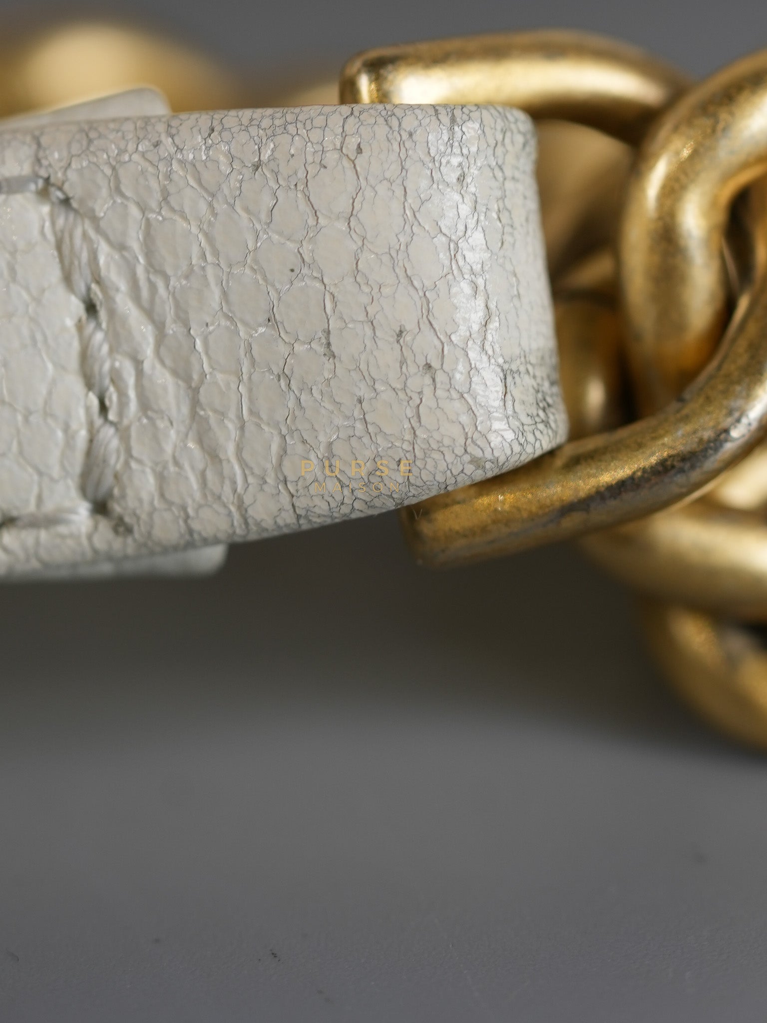 Boy Crescent White in Caviar Leather and Aged Gold Hardware (Microchip) | Purse Maison Luxury Bags Shop