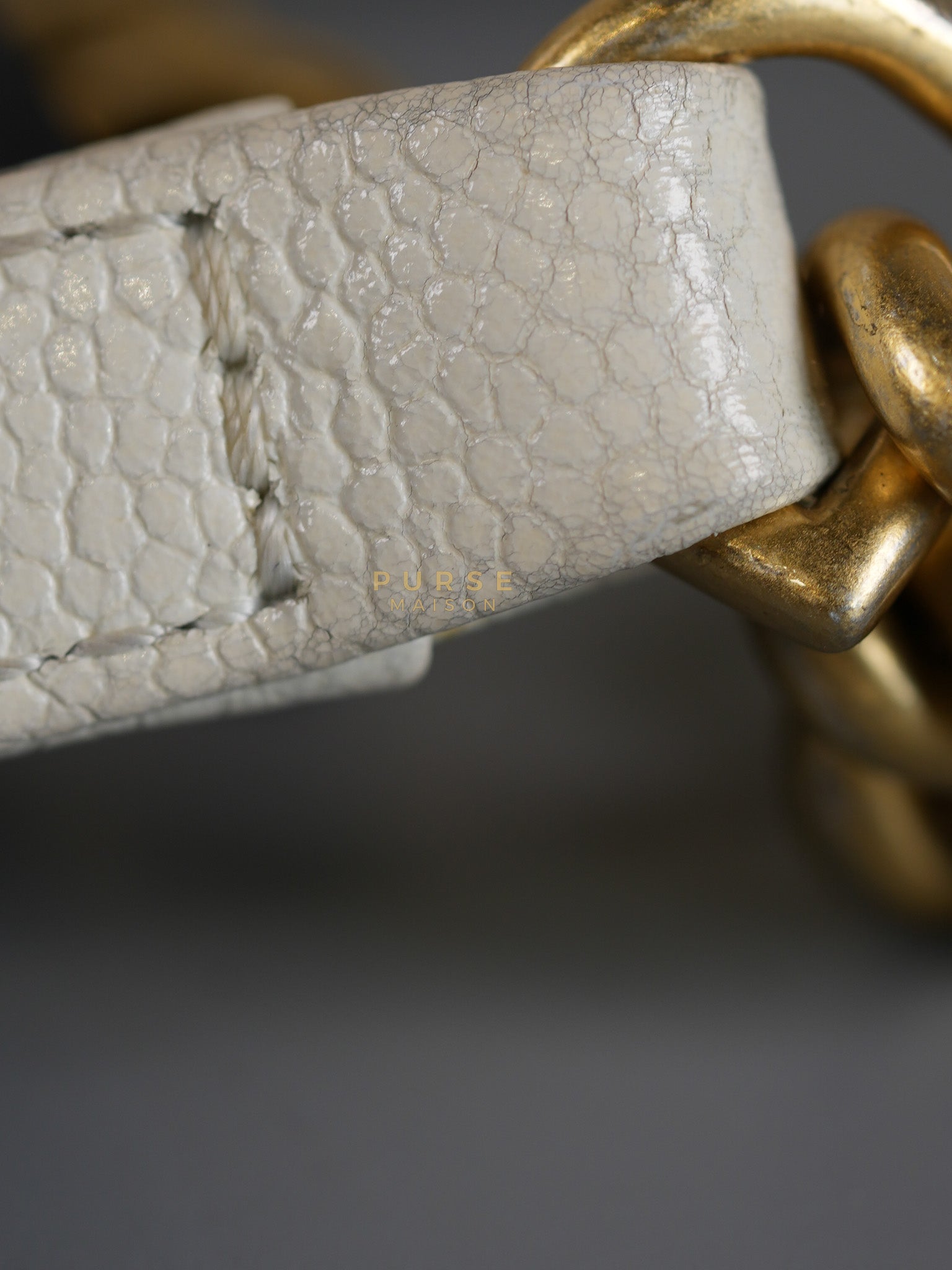 Boy Crescent White in Caviar Leather and Aged Gold Hardware (Microchip) | Purse Maison Luxury Bags Shop