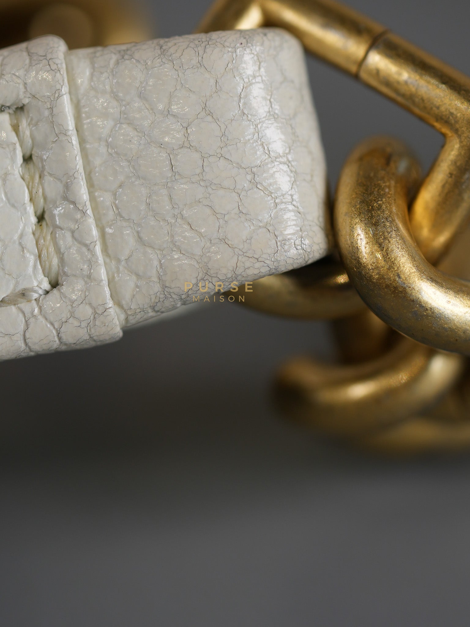Boy Crescent White in Caviar Leather and Aged Gold Hardware (Microchip) | Purse Maison Luxury Bags Shop