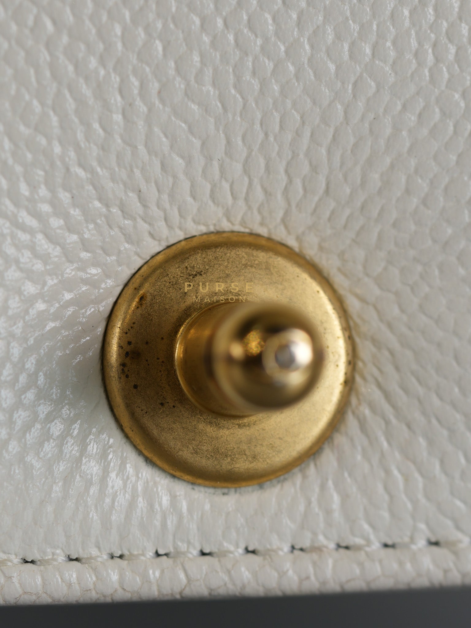 Boy Crescent White in Caviar Leather and Aged Gold Hardware (Microchip) | Purse Maison Luxury Bags Shop