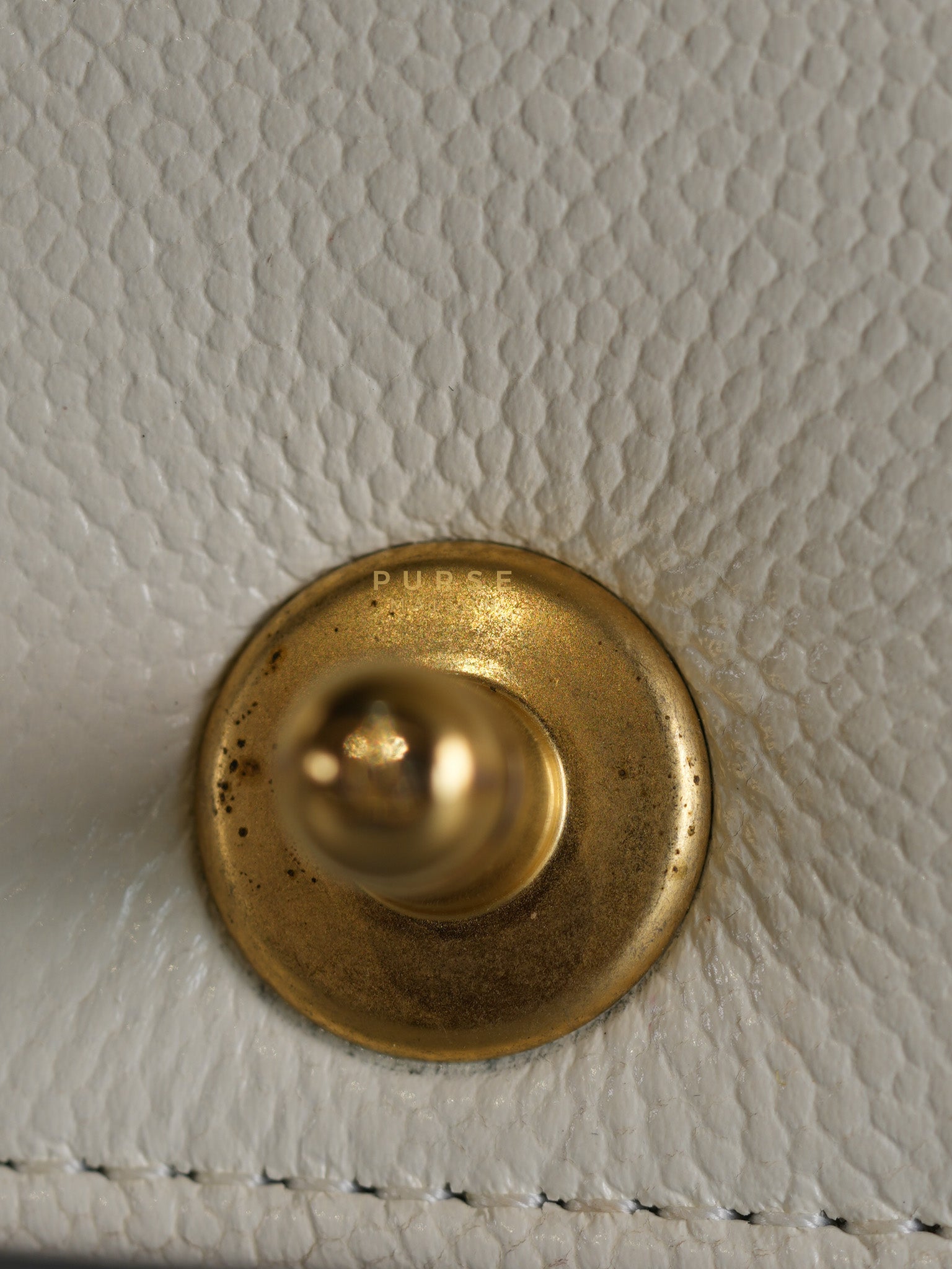 Boy Crescent White in Caviar Leather and Aged Gold Hardware (Microchip) | Purse Maison Luxury Bags Shop