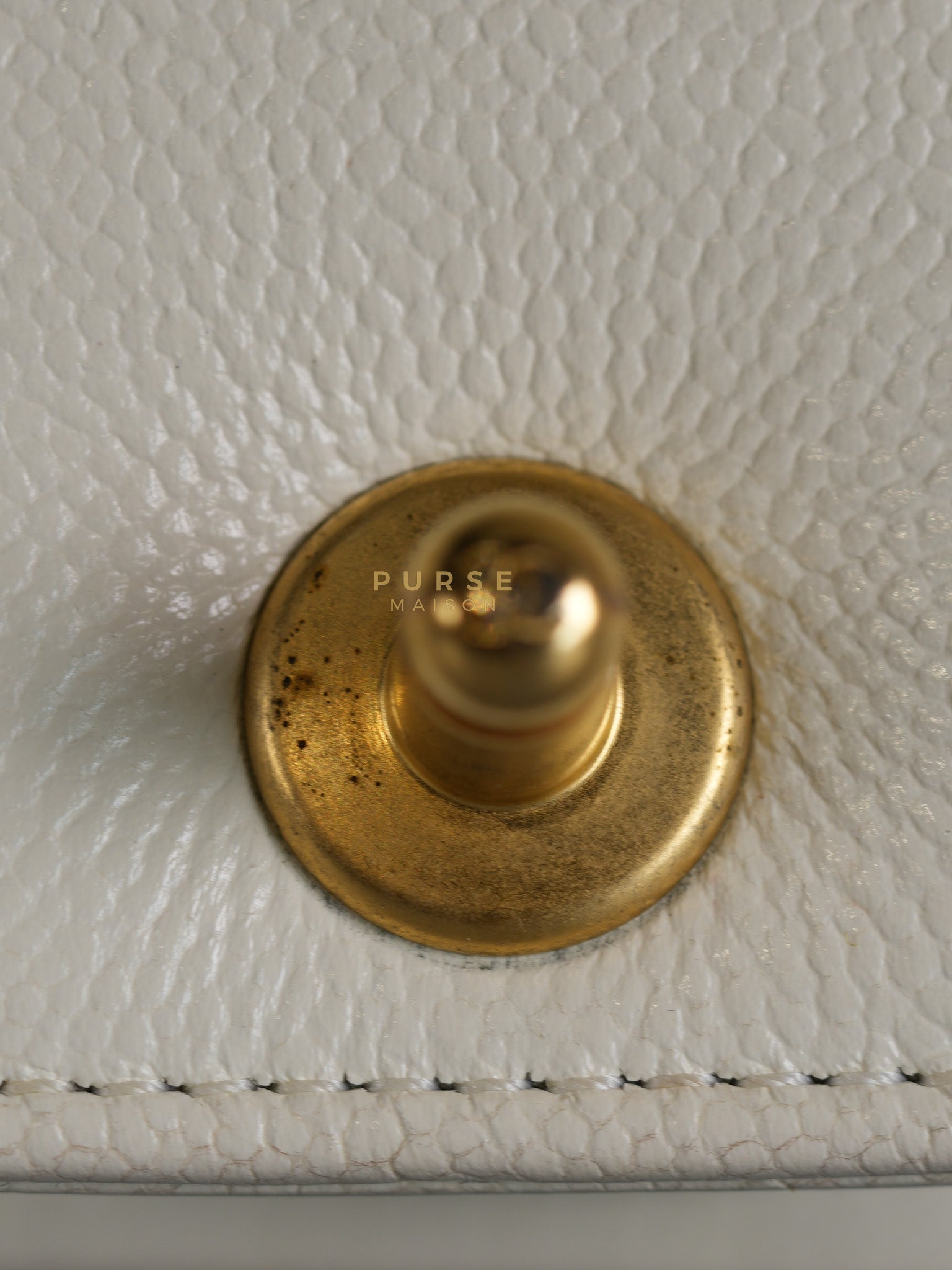 Boy Crescent White in Caviar Leather and Aged Gold Hardware (Microchip) | Purse Maison Luxury Bags Shop