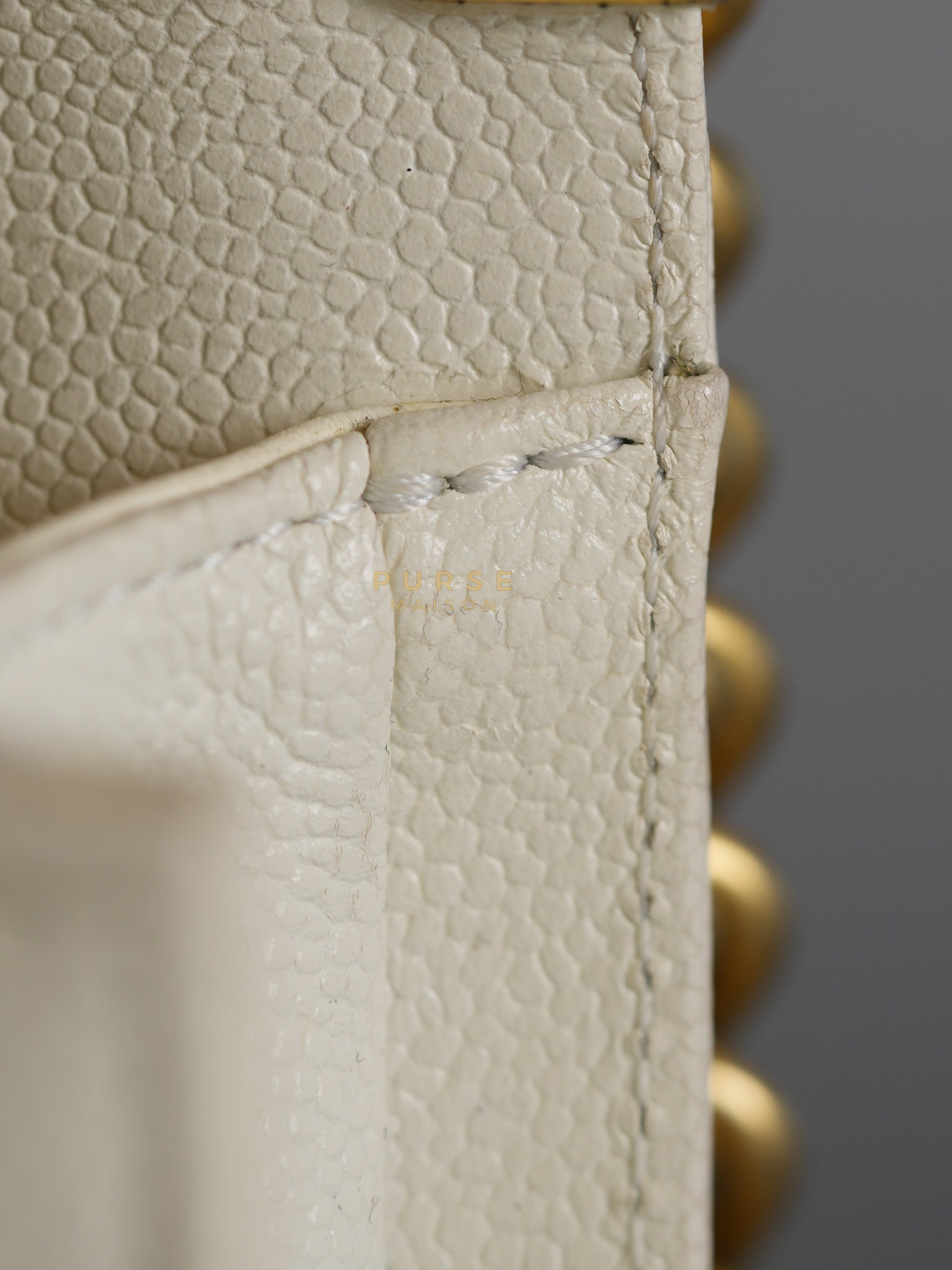 Boy Crescent White in Caviar Leather and Aged Gold Hardware (Microchip) | Purse Maison Luxury Bags Shop