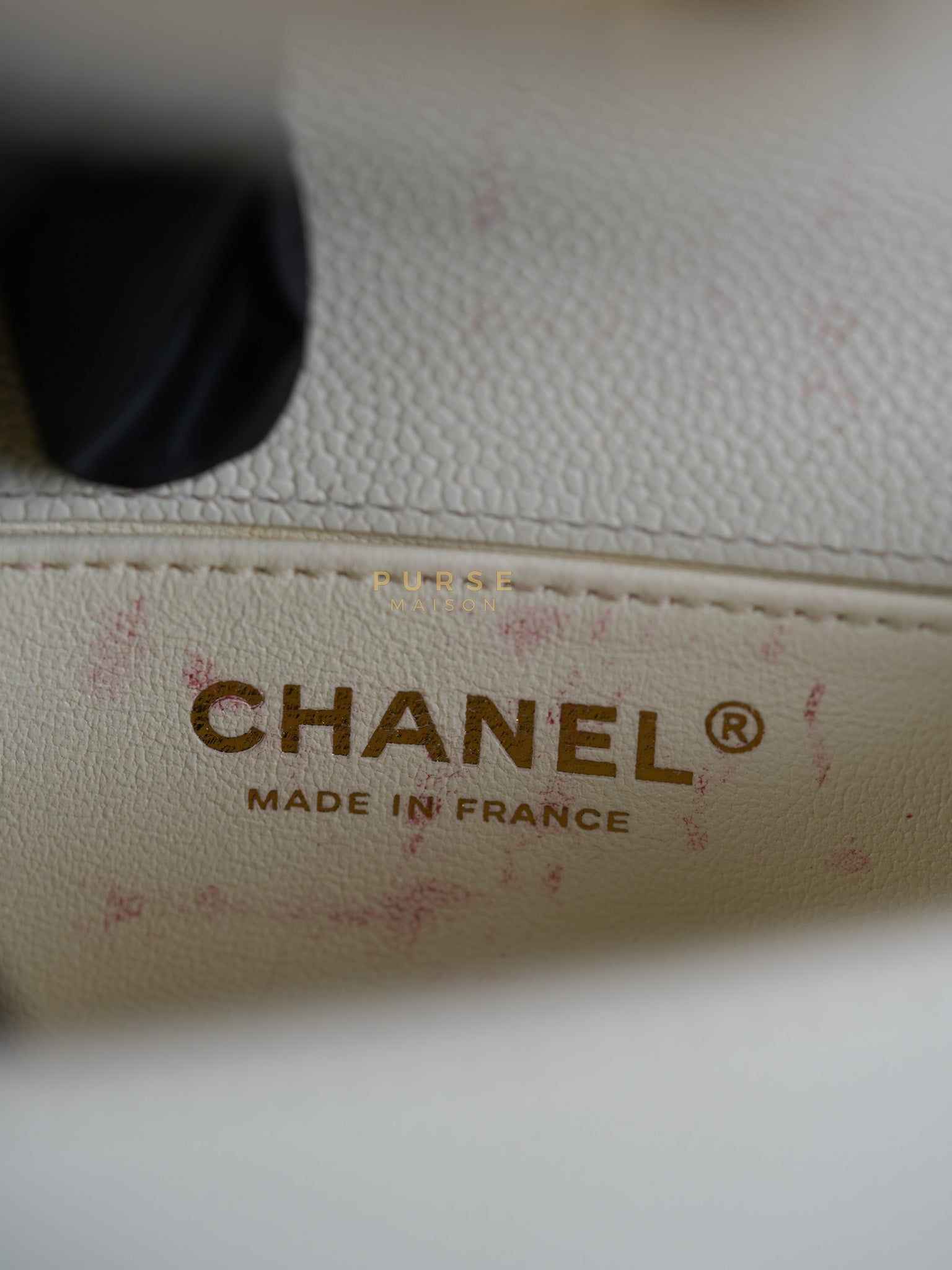 Boy Crescent White in Caviar Leather and Aged Gold Hardware (Microchip) | Purse Maison Luxury Bags Shop