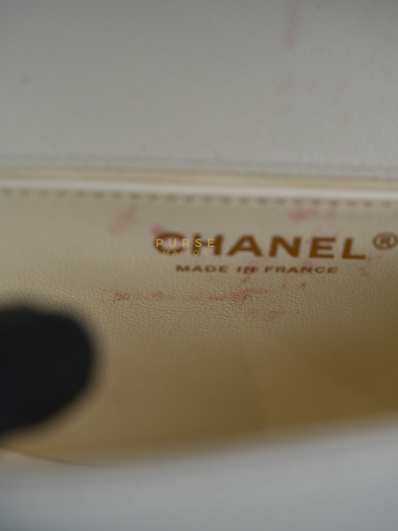 Boy Crescent White in Caviar Leather and Aged Gold Hardware (Microchip) | Purse Maison Luxury Bags Shop