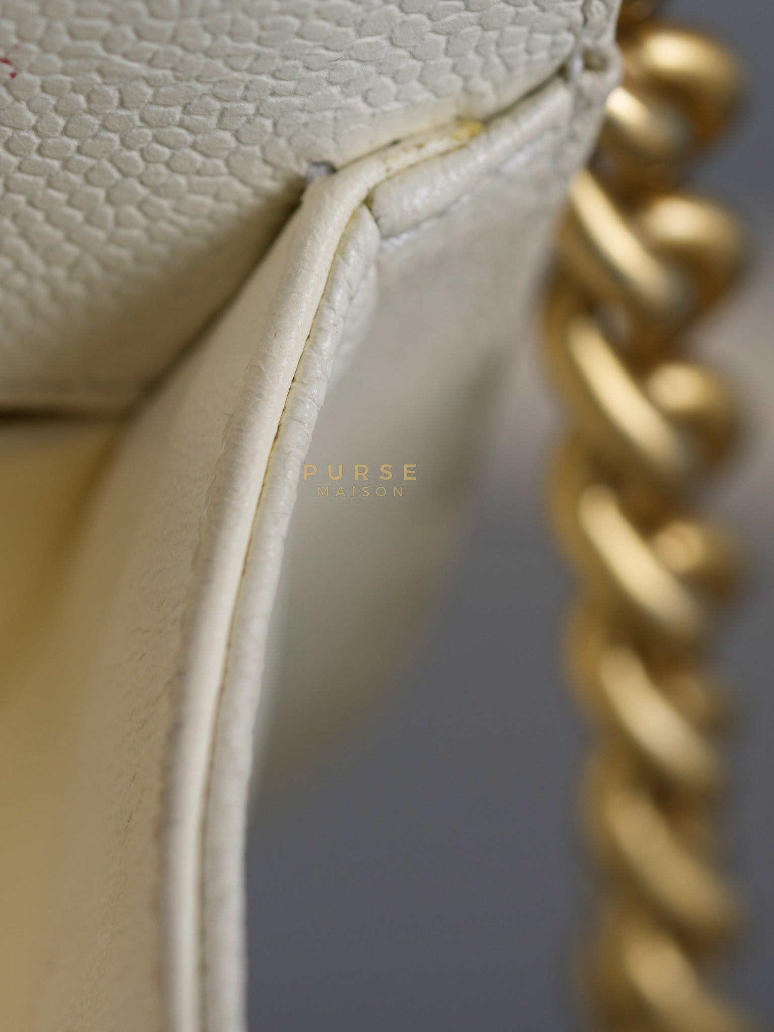 Boy Crescent White in Caviar Leather and Aged Gold Hardware (Microchip) | Purse Maison Luxury Bags Shop