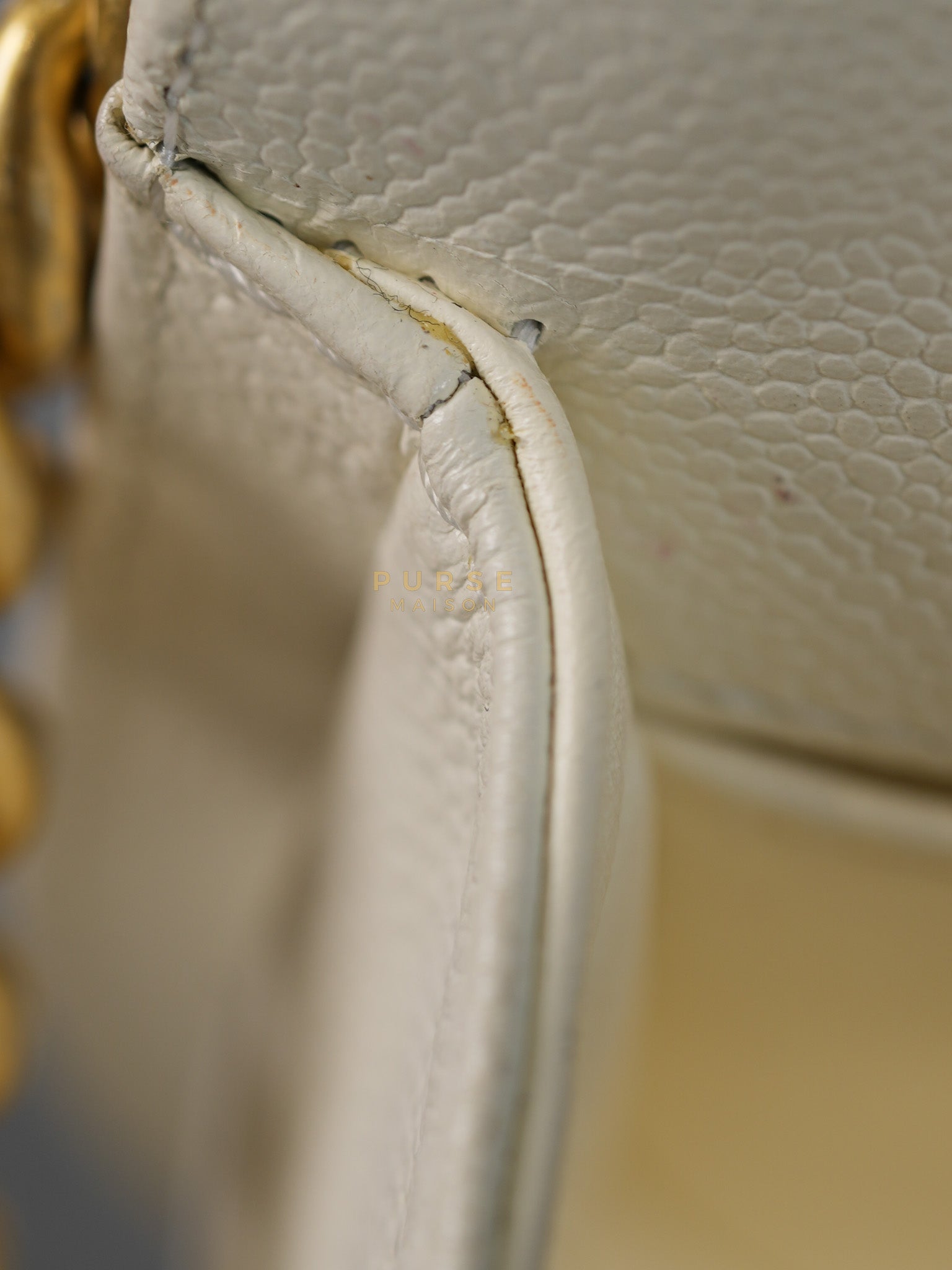 Boy Crescent White in Caviar Leather and Aged Gold Hardware (Microchip) | Purse Maison Luxury Bags Shop