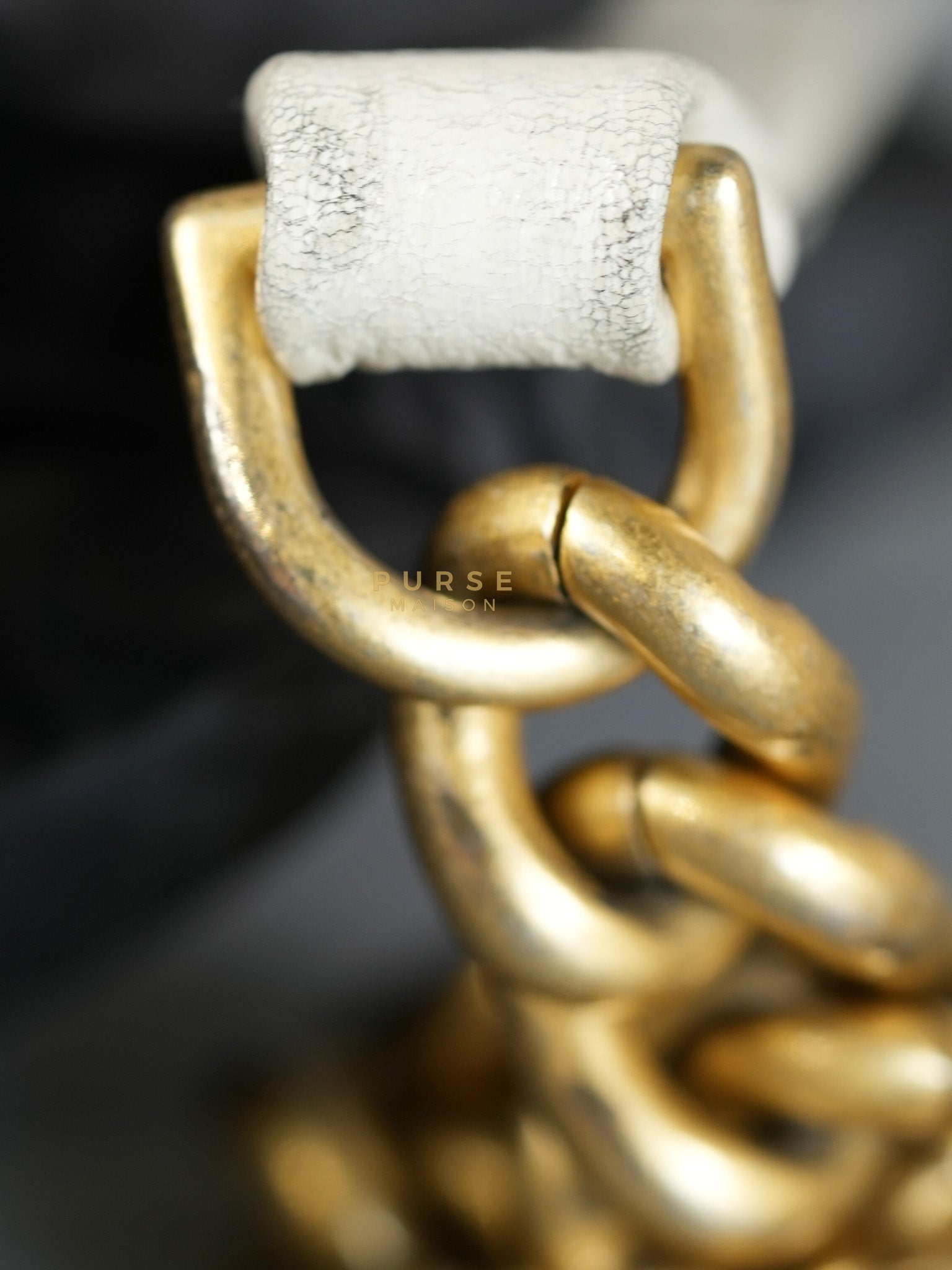 Boy Crescent White in Caviar Leather and Aged Gold Hardware (Microchip) | Purse Maison Luxury Bags Shop