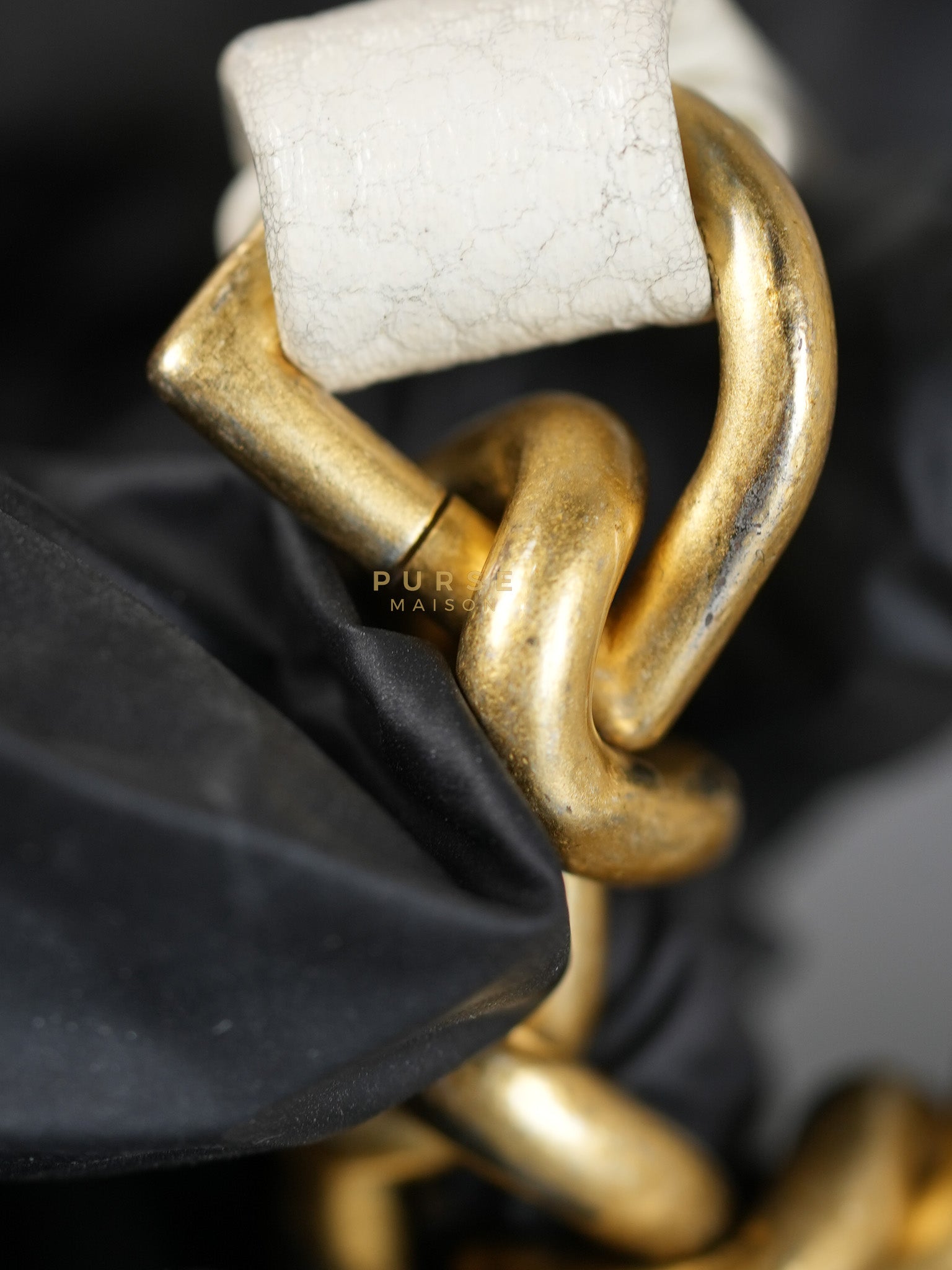 Boy Crescent White in Caviar Leather and Aged Gold Hardware (Microchip) | Purse Maison Luxury Bags Shop