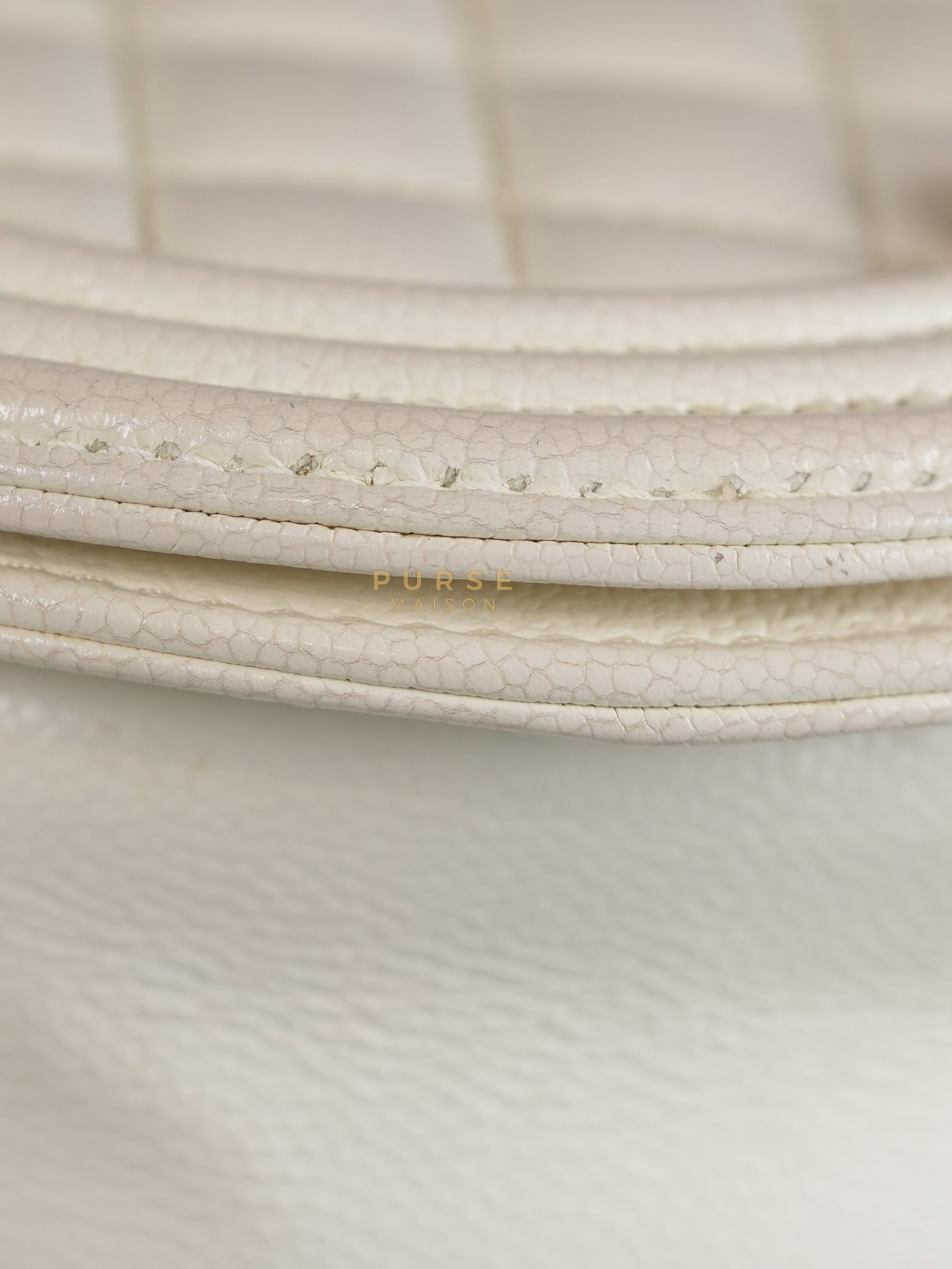 Boy Crescent White in Caviar Leather and Aged Gold Hardware (Microchip) | Purse Maison Luxury Bags Shop
