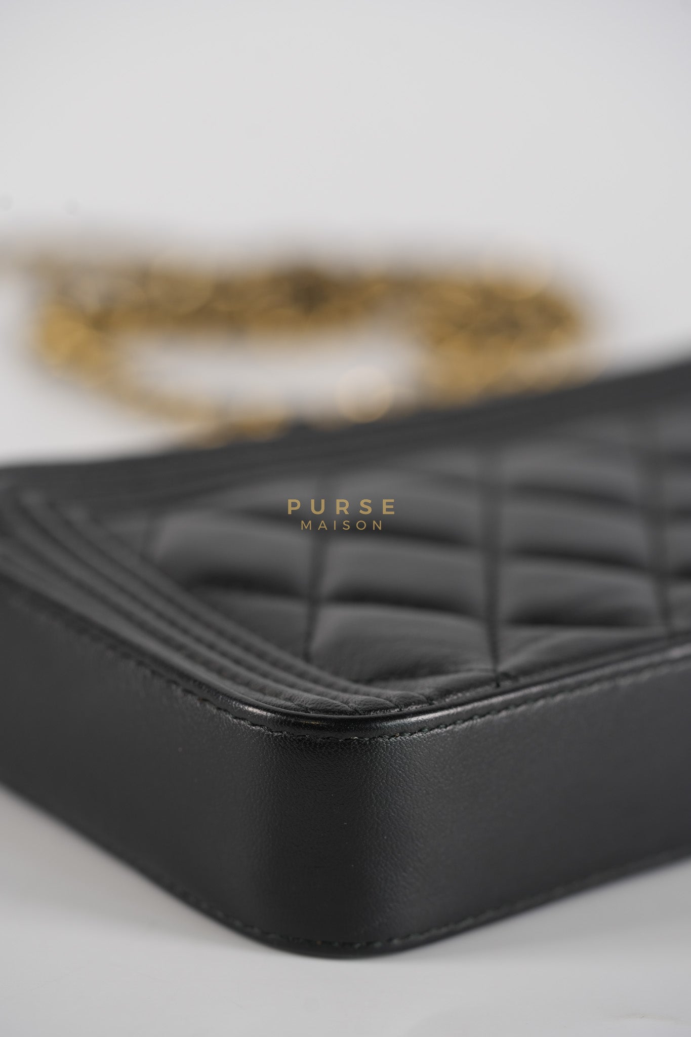 Boy Double Zip Wallet On Chain in Black Quilted Lambskin Leather & Aged Gold Hardware Series 24 | Purse Maison Luxury Bags Shop