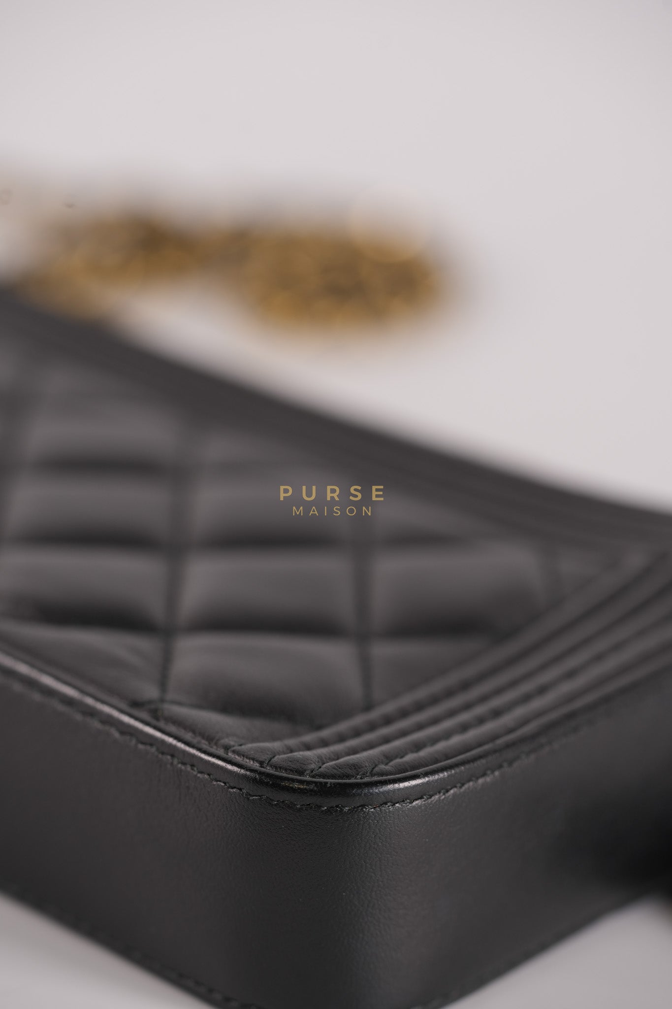 Boy Double Zip Wallet On Chain in Black Quilted Lambskin Leather & Aged Gold Hardware Series 24 | Purse Maison Luxury Bags Shop