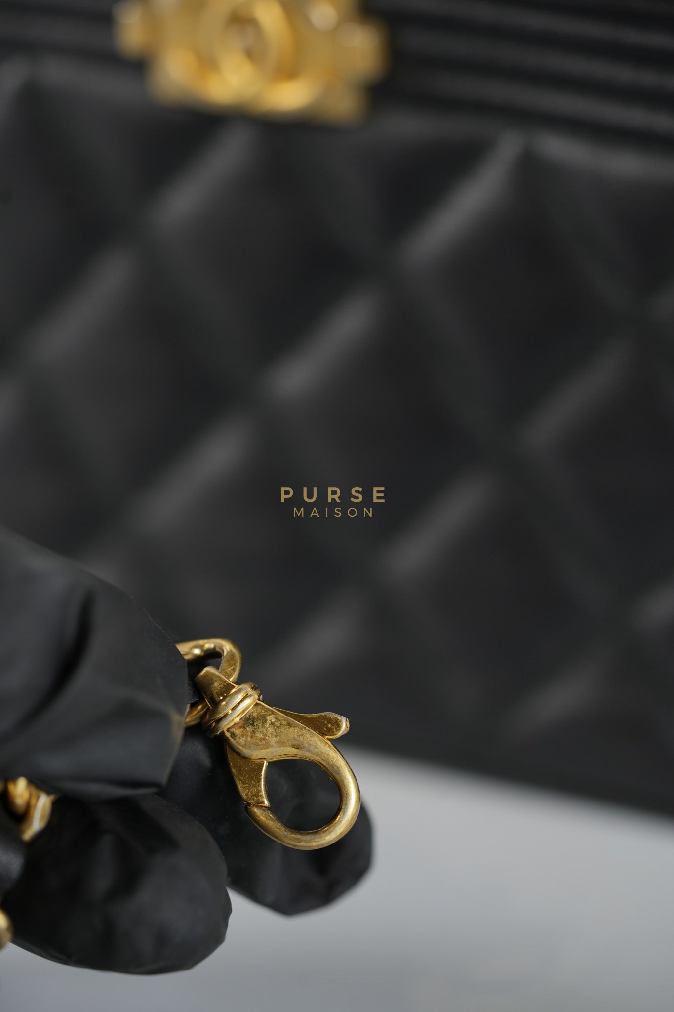 Boy Double Zip Wallet On Chain in Black Quilted Lambskin Leather & Aged Gold Hardware Series 24 | Purse Maison Luxury Bags Shop