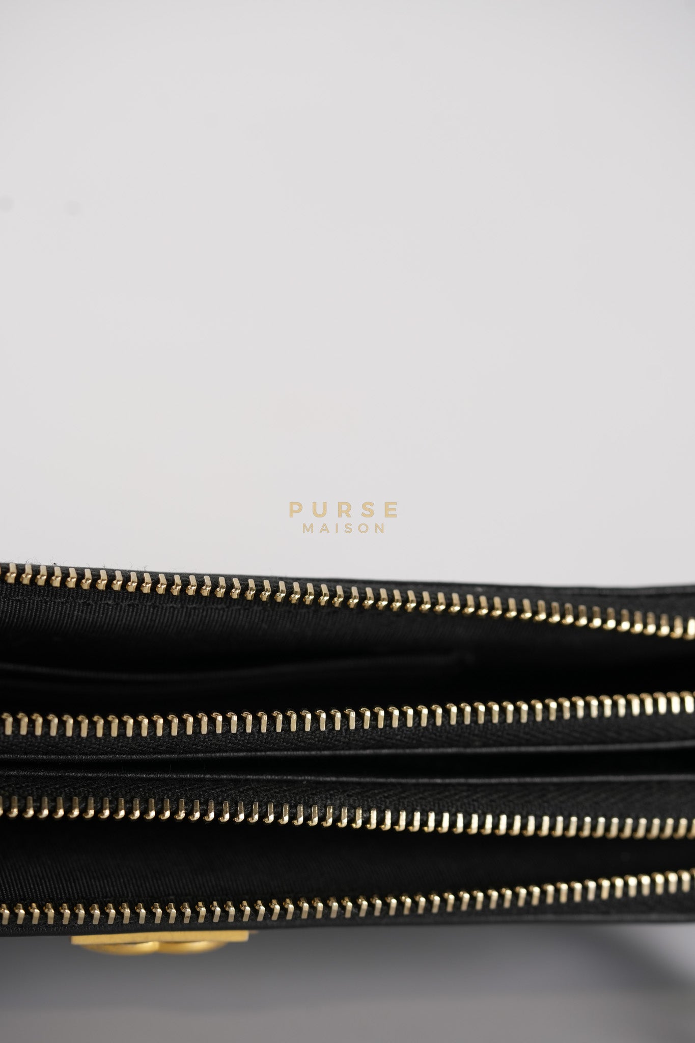 Boy Double Zip Wallet On Chain in Black Quilted Lambskin Leather & Aged Gold Hardware Series 24 | Purse Maison Luxury Bags Shop