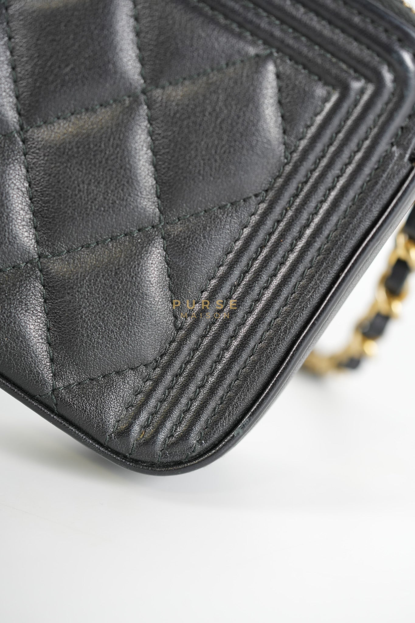 Boy Double Zip Wallet On Chain in Black Quilted Lambskin Leather & Aged Gold Hardware Series 24 | Purse Maison Luxury Bags Shop