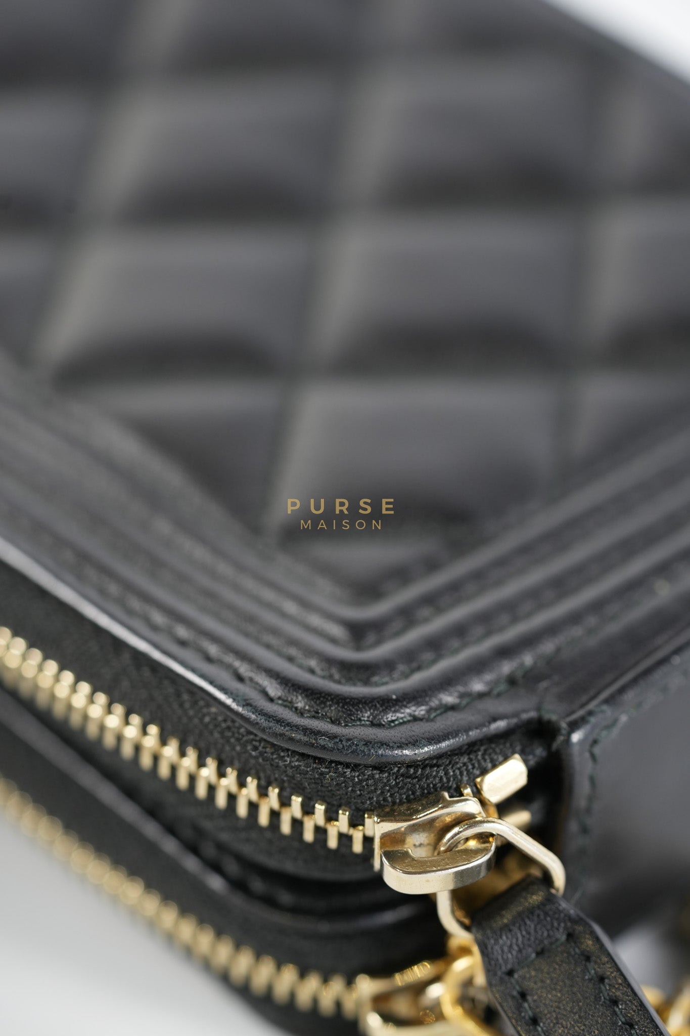 Boy Double Zip Wallet On Chain in Black Quilted Lambskin Leather & Aged Gold Hardware Series 24 | Purse Maison Luxury Bags Shop