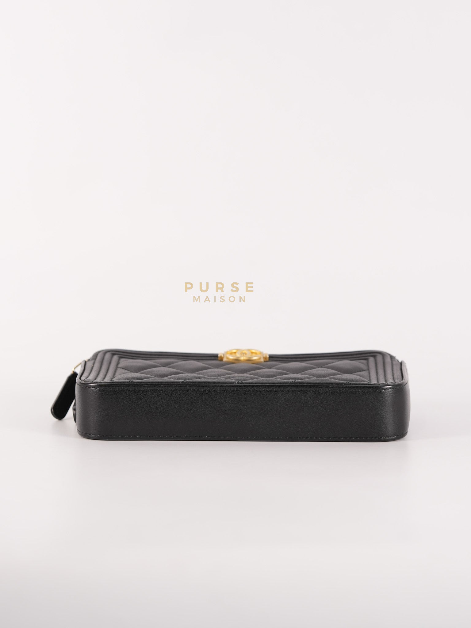 Boy Double Zip Wallet On Chain in Black Quilted Lambskin Leather & Aged Gold Hardware Series 24 | Purse Maison Luxury Bags Shop