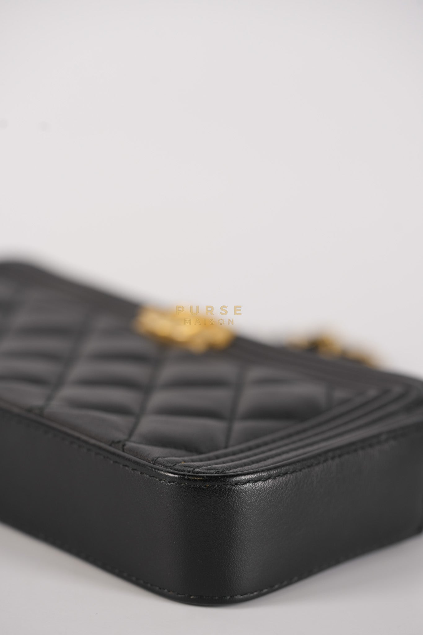Boy Double Zip Wallet On Chain in Black Quilted Lambskin Leather & Aged Gold Hardware Series 24 | Purse Maison Luxury Bags Shop