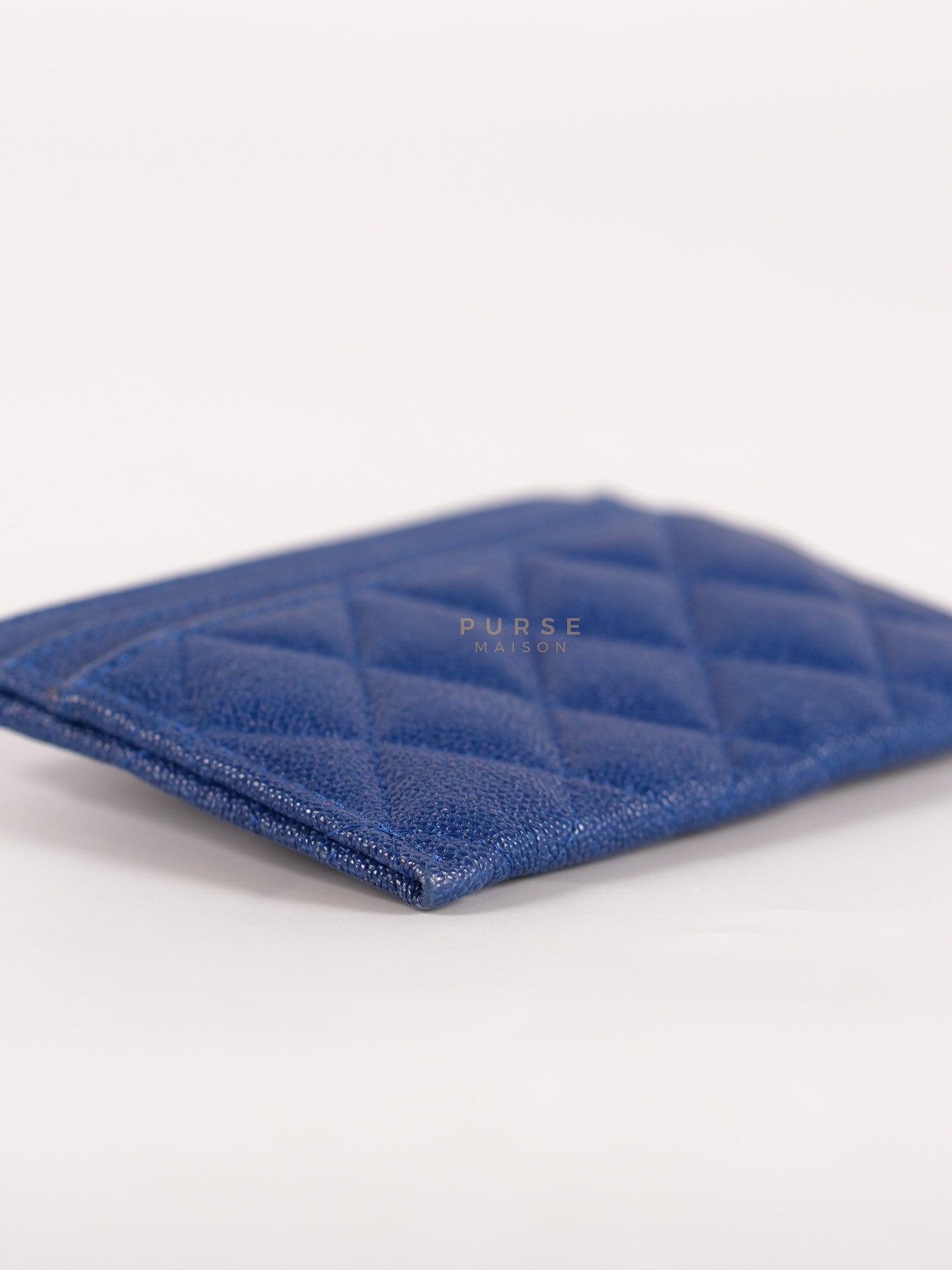 Boy Flat Card Holder in Blue Caviar Leather and Silver Hardware Series 29 | Purse Maison Luxury Bags Shop