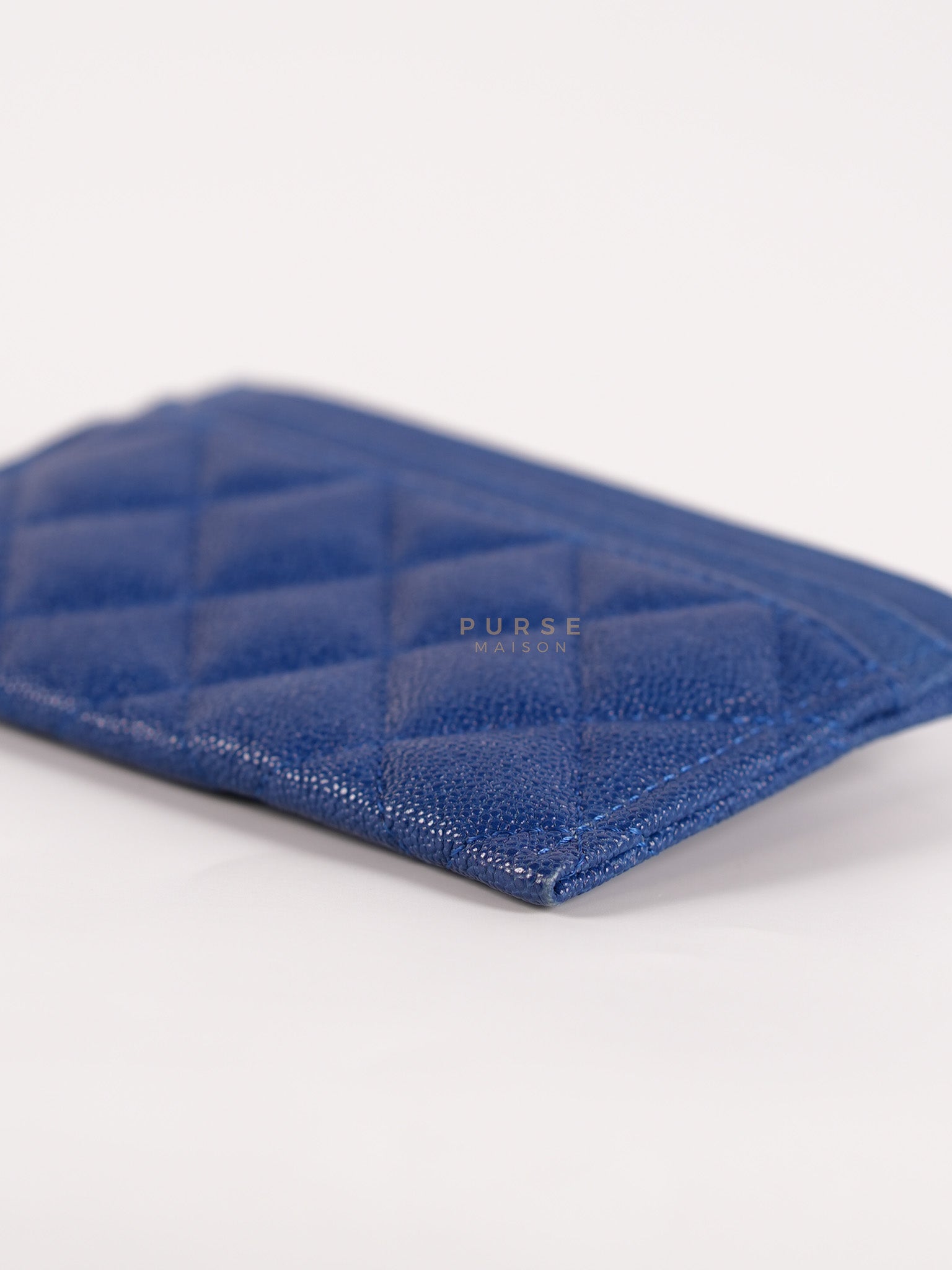 Boy Flat Card Holder in Blue Caviar Leather and Silver Hardware Series 29 | Purse Maison Luxury Bags Shop