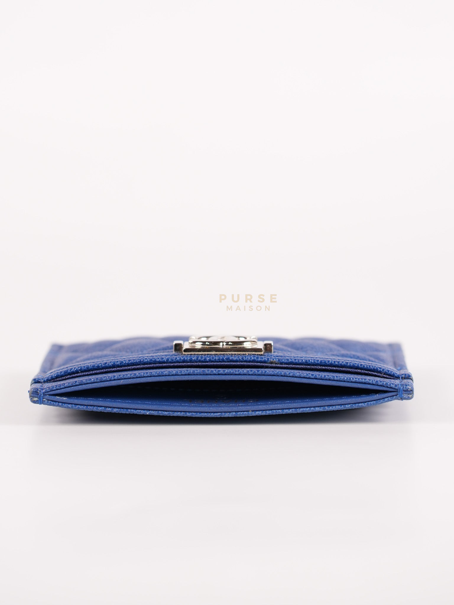 Boy Flat Card Holder in Blue Caviar Leather and Silver Hardware Series 29 | Purse Maison Luxury Bags Shop