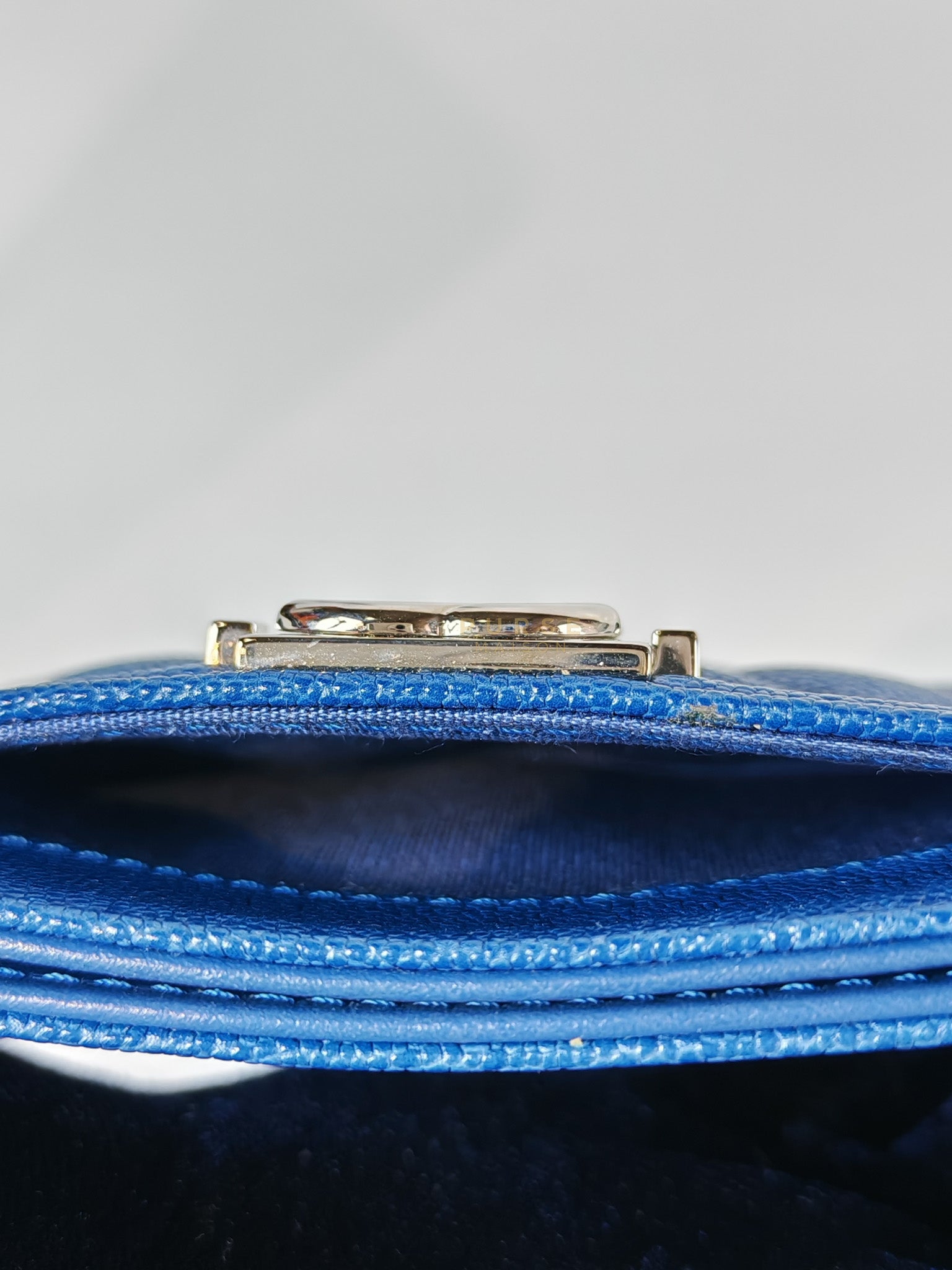 Boy Flat Card Holder in Blue Caviar Leather and Silver Hardware Series 29 | Purse Maison Luxury Bags Shop