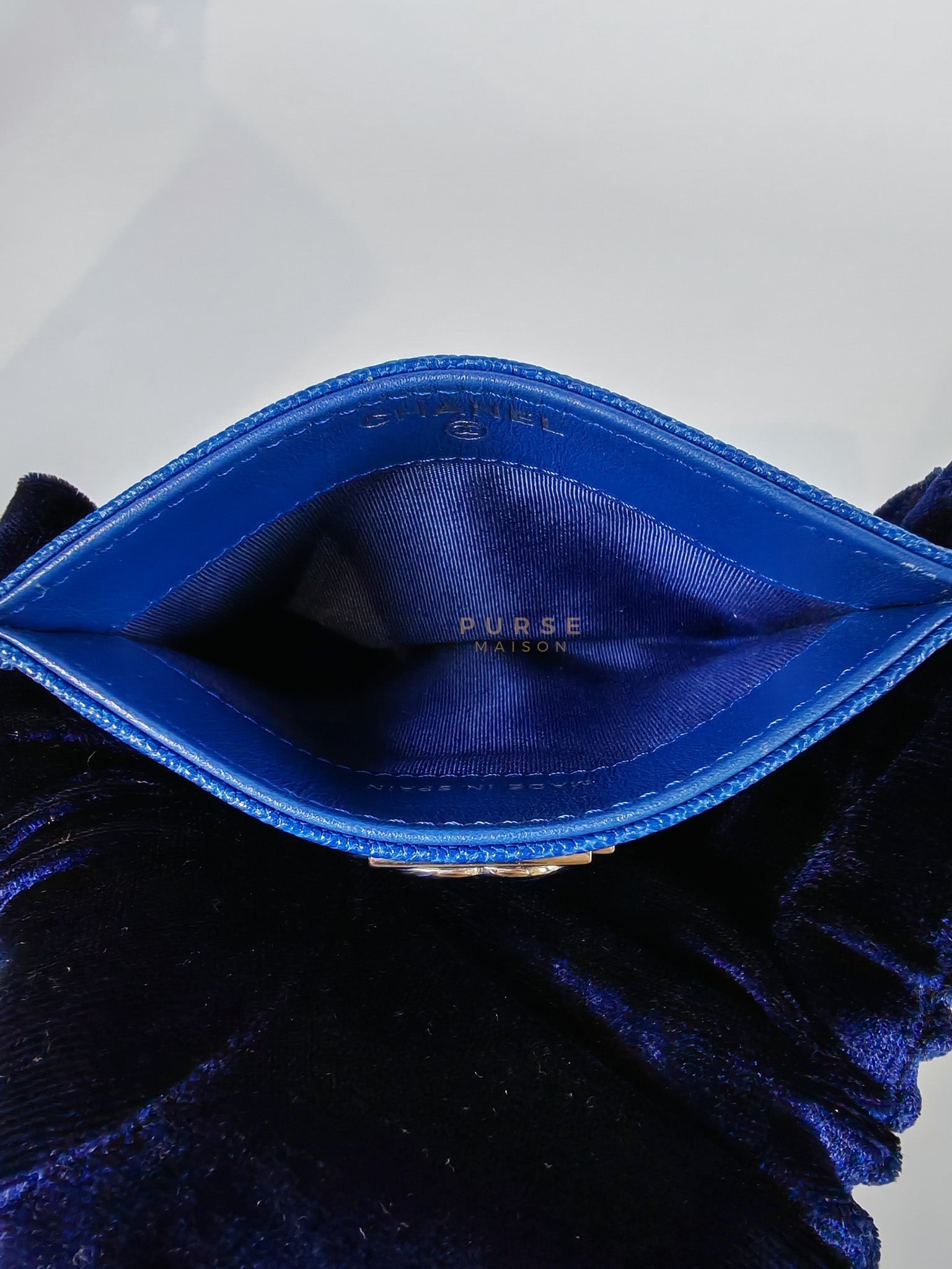Boy Flat Card Holder in Blue Caviar Leather and Silver Hardware Series 29 | Purse Maison Luxury Bags Shop
