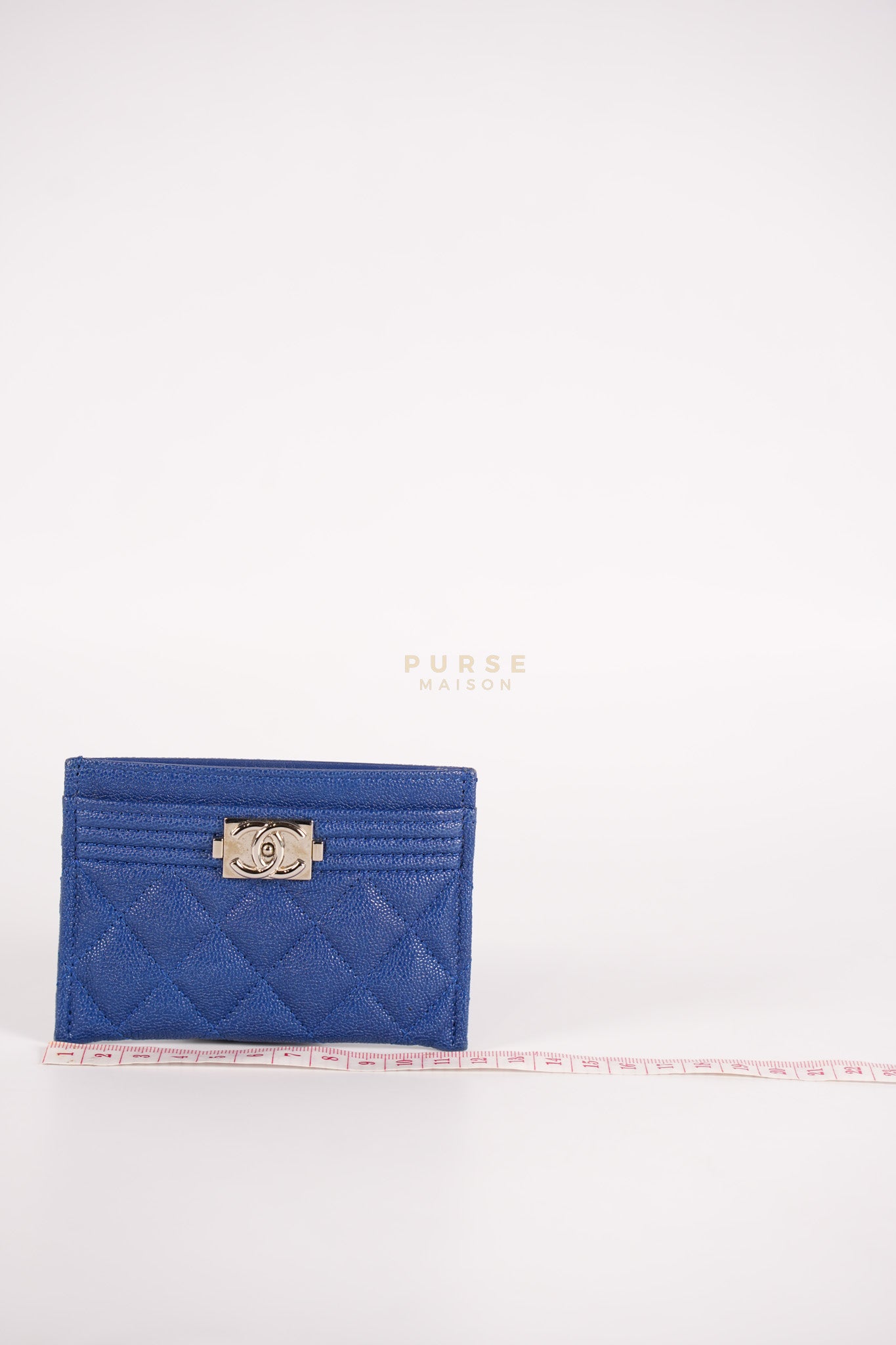 Boy Flat Card Holder in Blue Caviar Leather and Silver Hardware Series 29 | Purse Maison Luxury Bags Shop