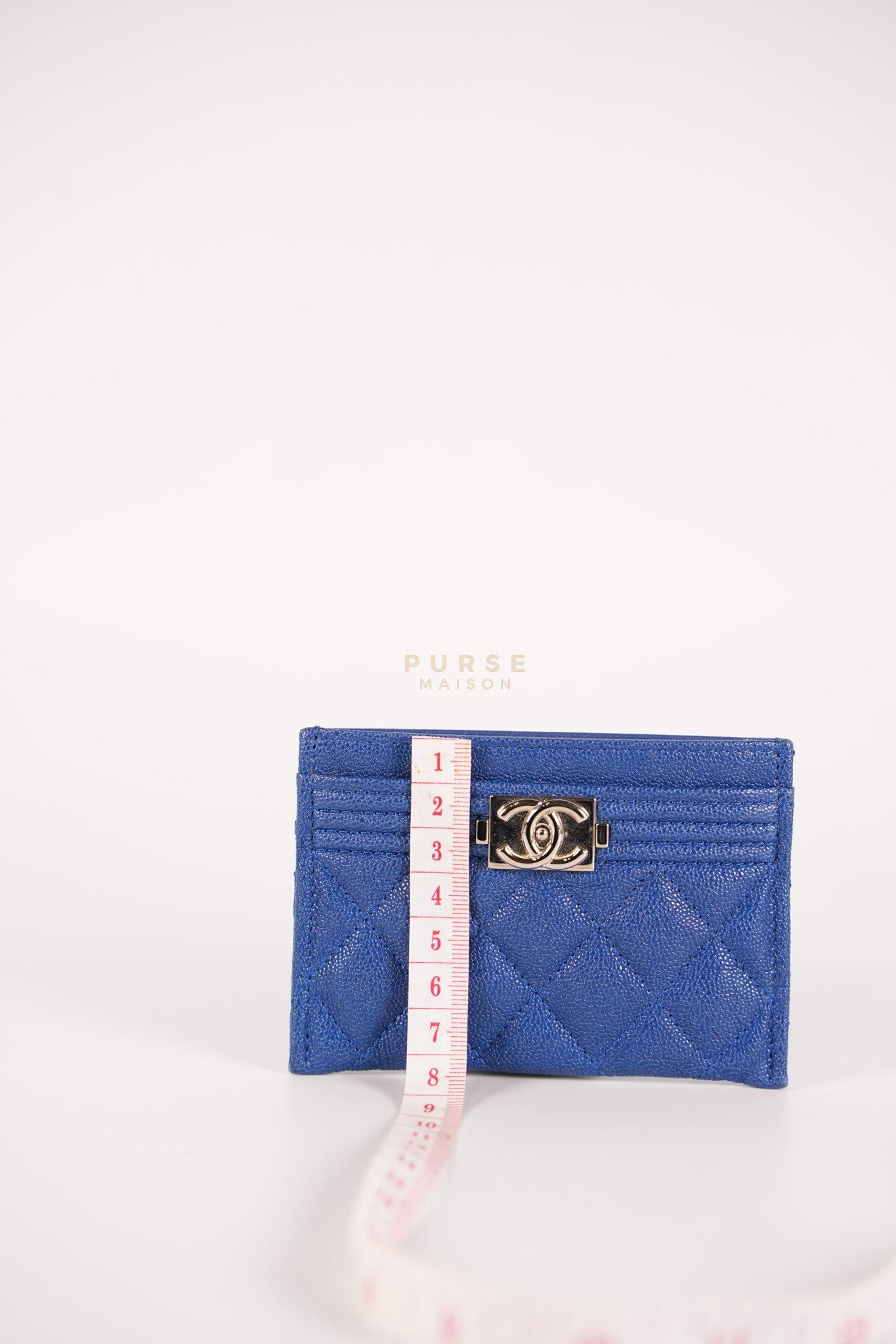 Boy Flat Card Holder in Blue Caviar Leather and Silver Hardware Series 29 | Purse Maison Luxury Bags Shop