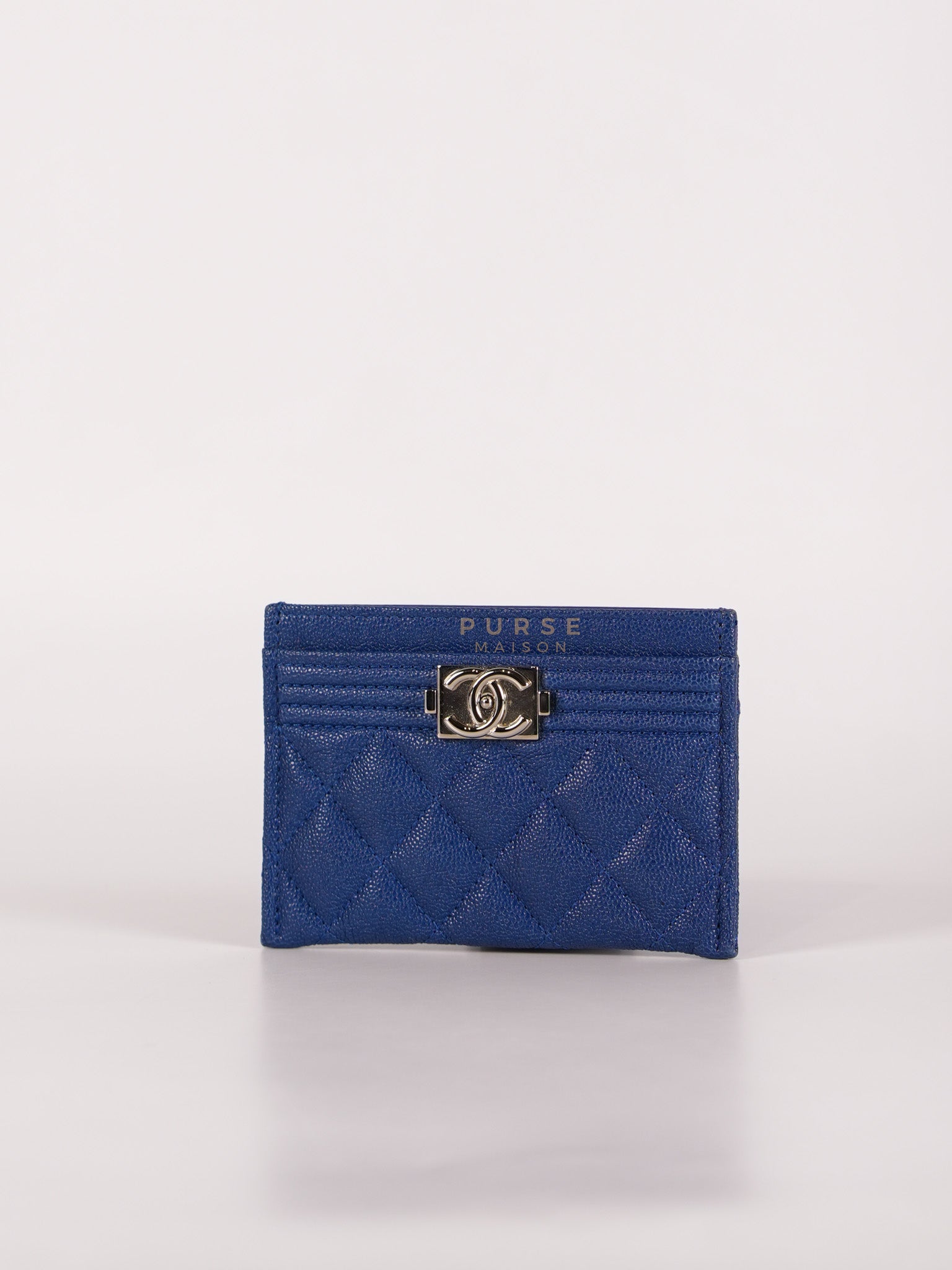 Boy Flat Card Holder in Blue Caviar Leather and Silver Hardware Series 29 | Purse Maison Luxury Bags Shop