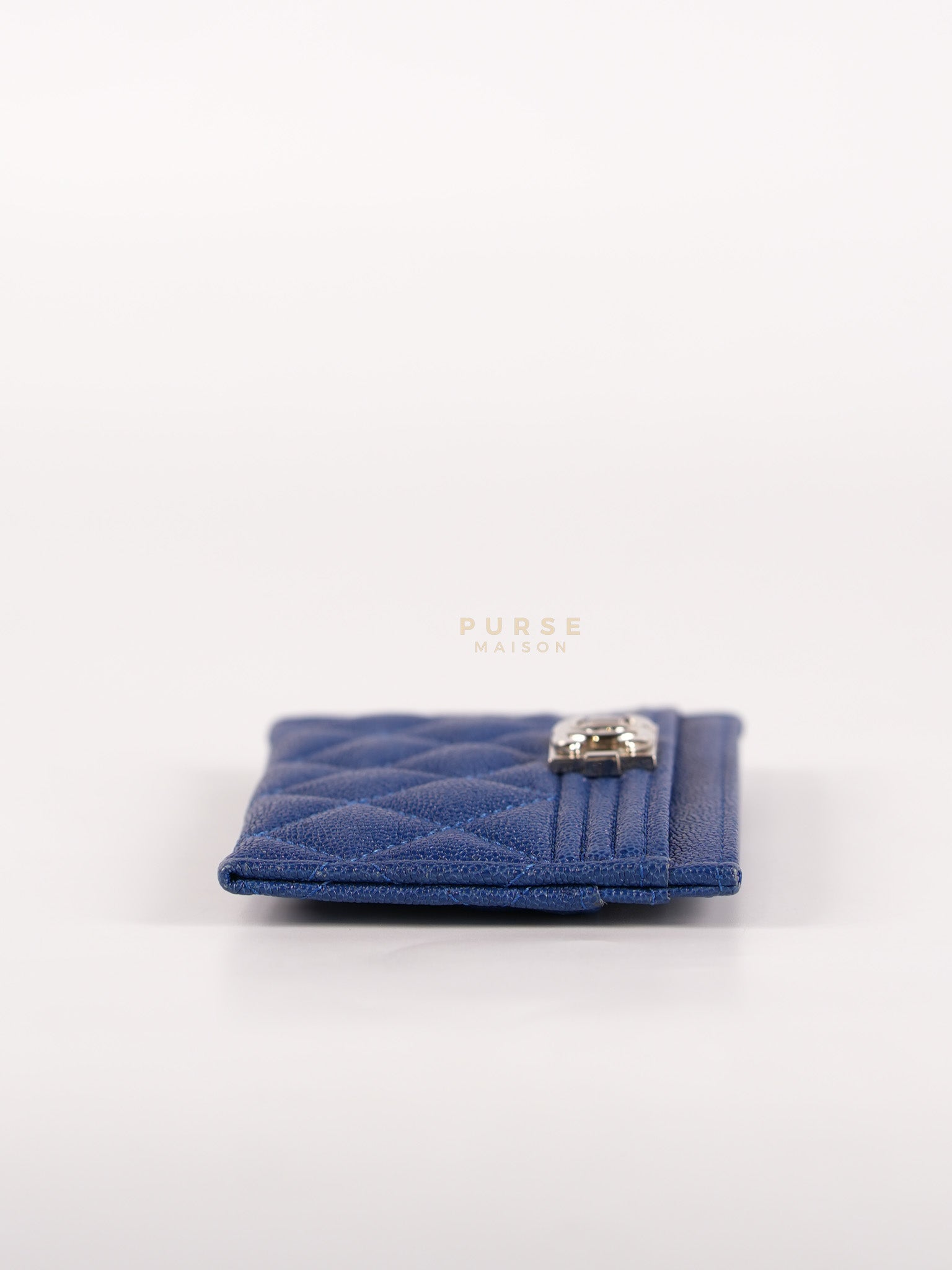 Boy Flat Card Holder in Blue Caviar Leather and Silver Hardware Series 29 | Purse Maison Luxury Bags Shop