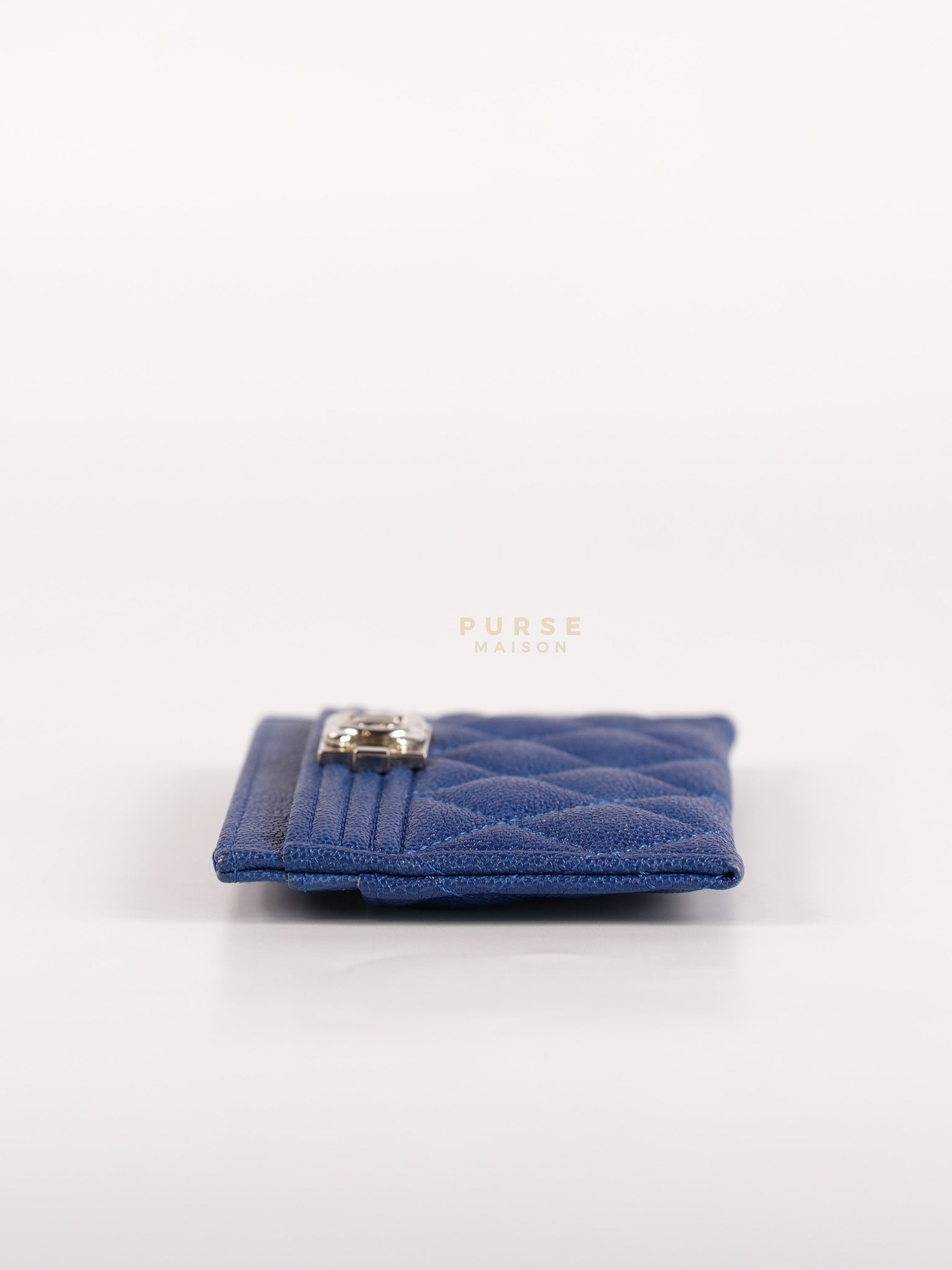 Boy Flat Card Holder in Blue Caviar Leather and Silver Hardware Series 29 | Purse Maison Luxury Bags Shop
