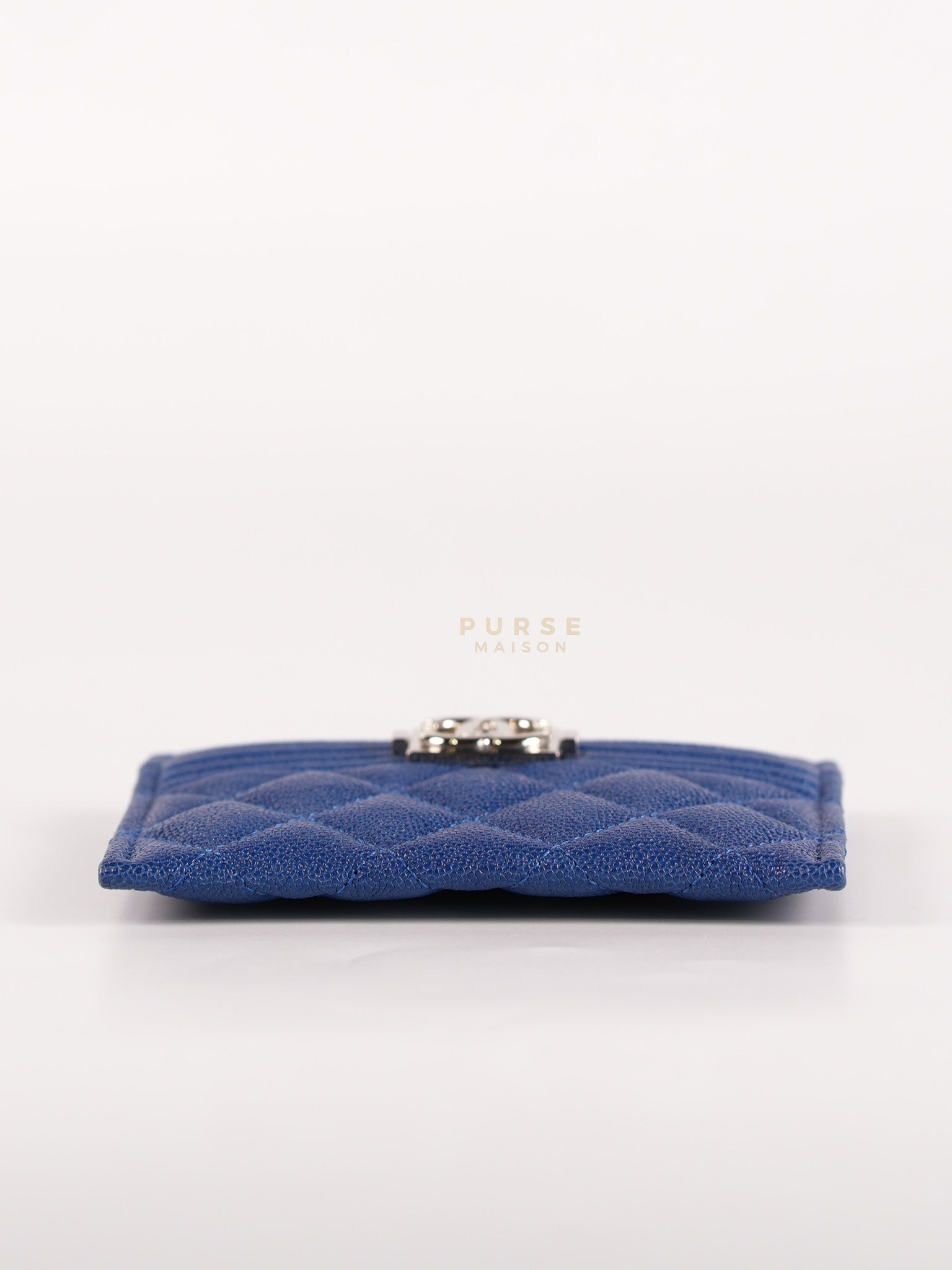 Boy Flat Card Holder in Blue Caviar Leather and Silver Hardware Series 29 | Purse Maison Luxury Bags Shop