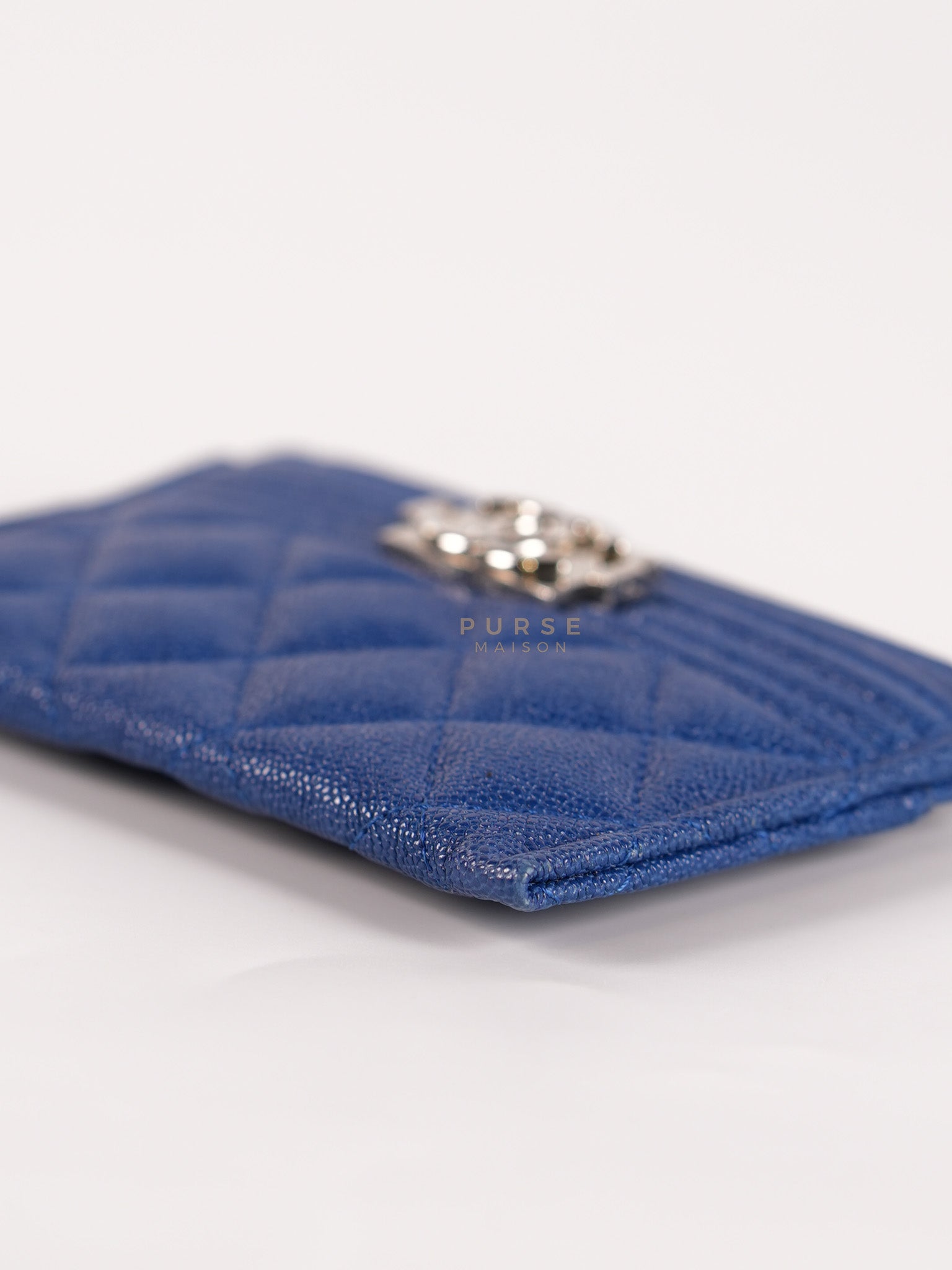 Boy Flat Card Holder in Blue Caviar Leather and Silver Hardware Series 29 | Purse Maison Luxury Bags Shop