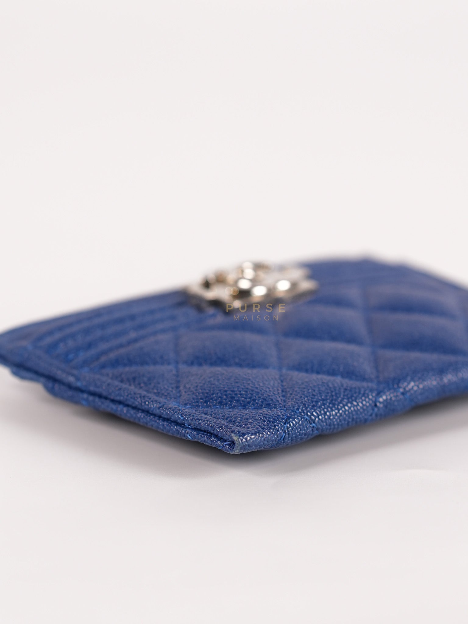 Boy Flat Card Holder in Blue Caviar Leather and Silver Hardware Series 29 | Purse Maison Luxury Bags Shop