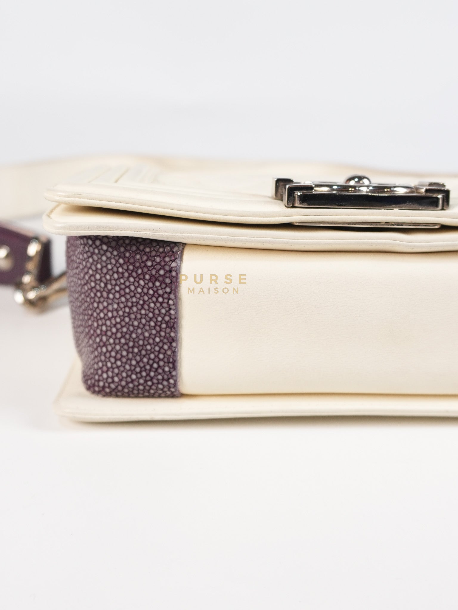 Boy Galuchat Mini Flap Bag in White Quilted Lambskin Leather & Silver Hardware Series 16 | Purse Maison Luxury Bags Shop