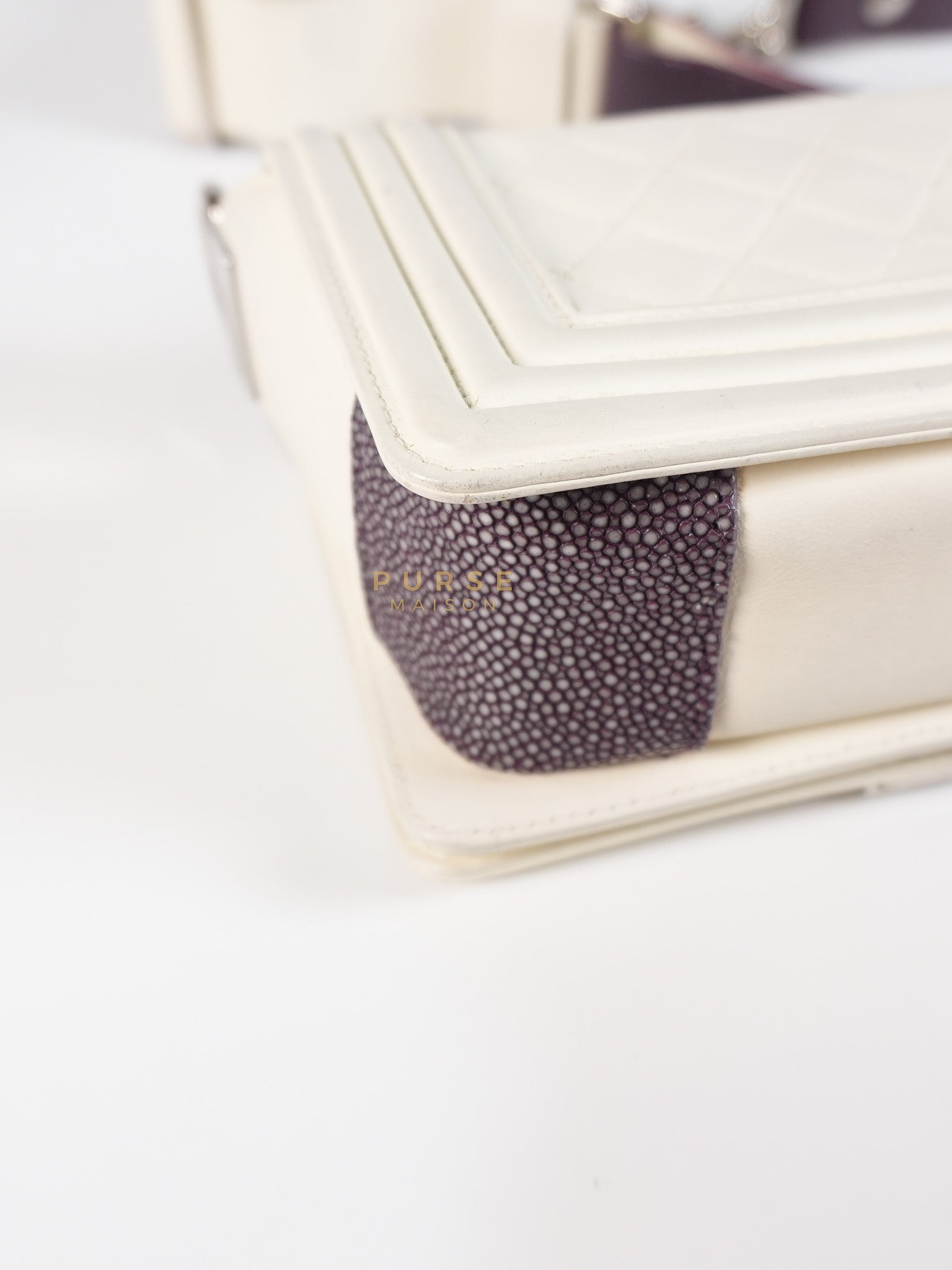 Boy Galuchat Mini Flap Bag in White Quilted Lambskin Leather & Silver Hardware Series 16 | Purse Maison Luxury Bags Shop