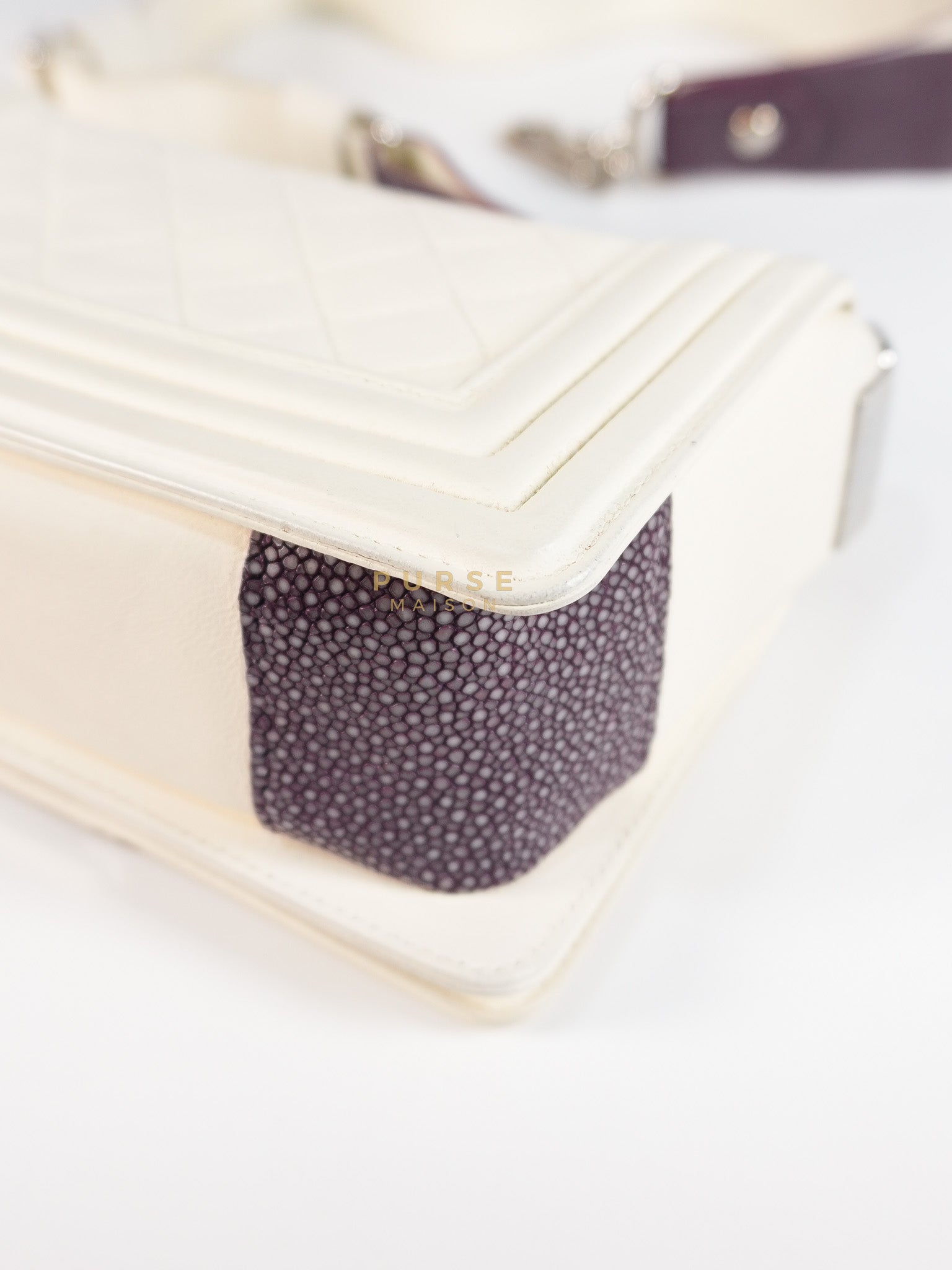 Boy Galuchat Mini Flap Bag in White Quilted Lambskin Leather & Silver Hardware Series 16 | Purse Maison Luxury Bags Shop