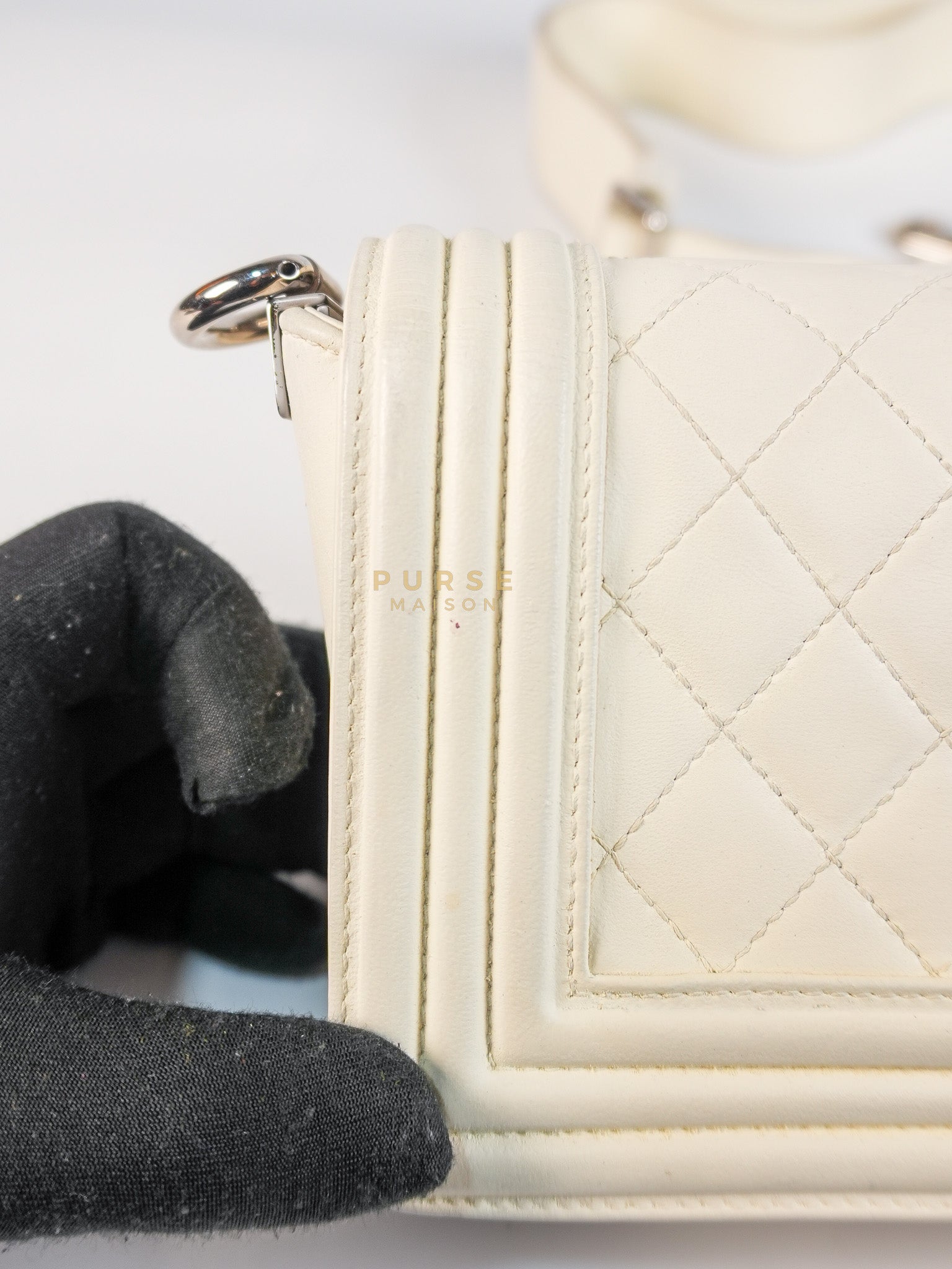 Boy Galuchat Mini Flap Bag in White Quilted Lambskin Leather & Silver Hardware Series 16 | Purse Maison Luxury Bags Shop