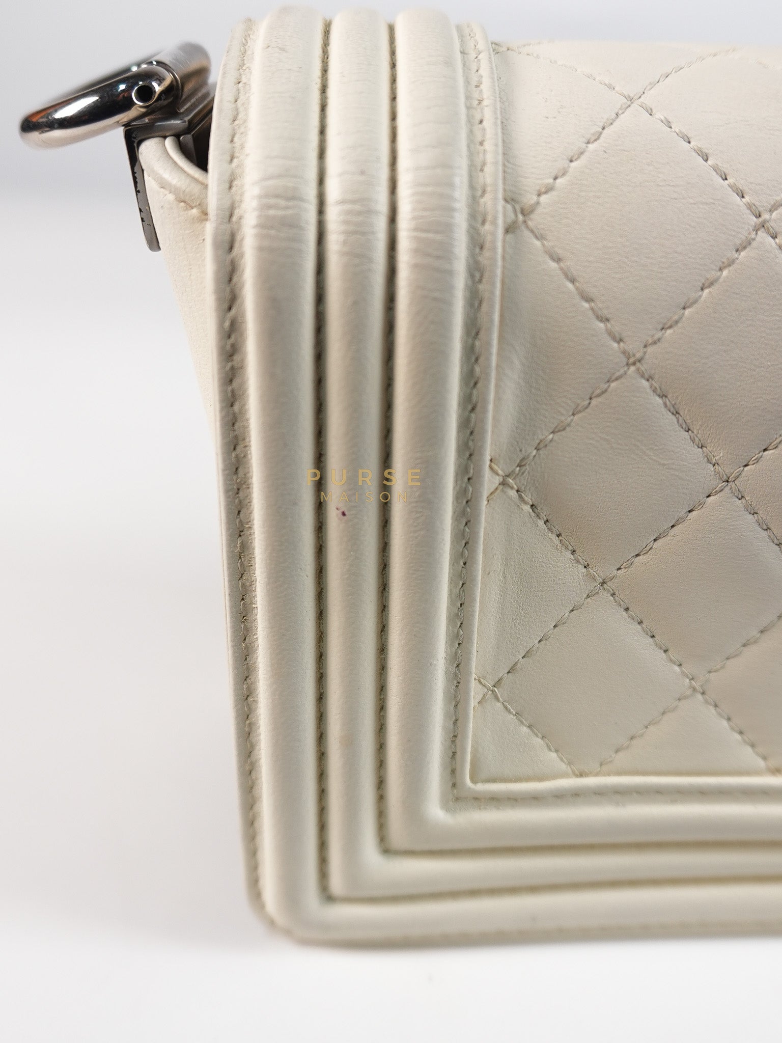 Boy Galuchat Mini Flap Bag in White Quilted Lambskin Leather & Silver Hardware Series 16 | Purse Maison Luxury Bags Shop