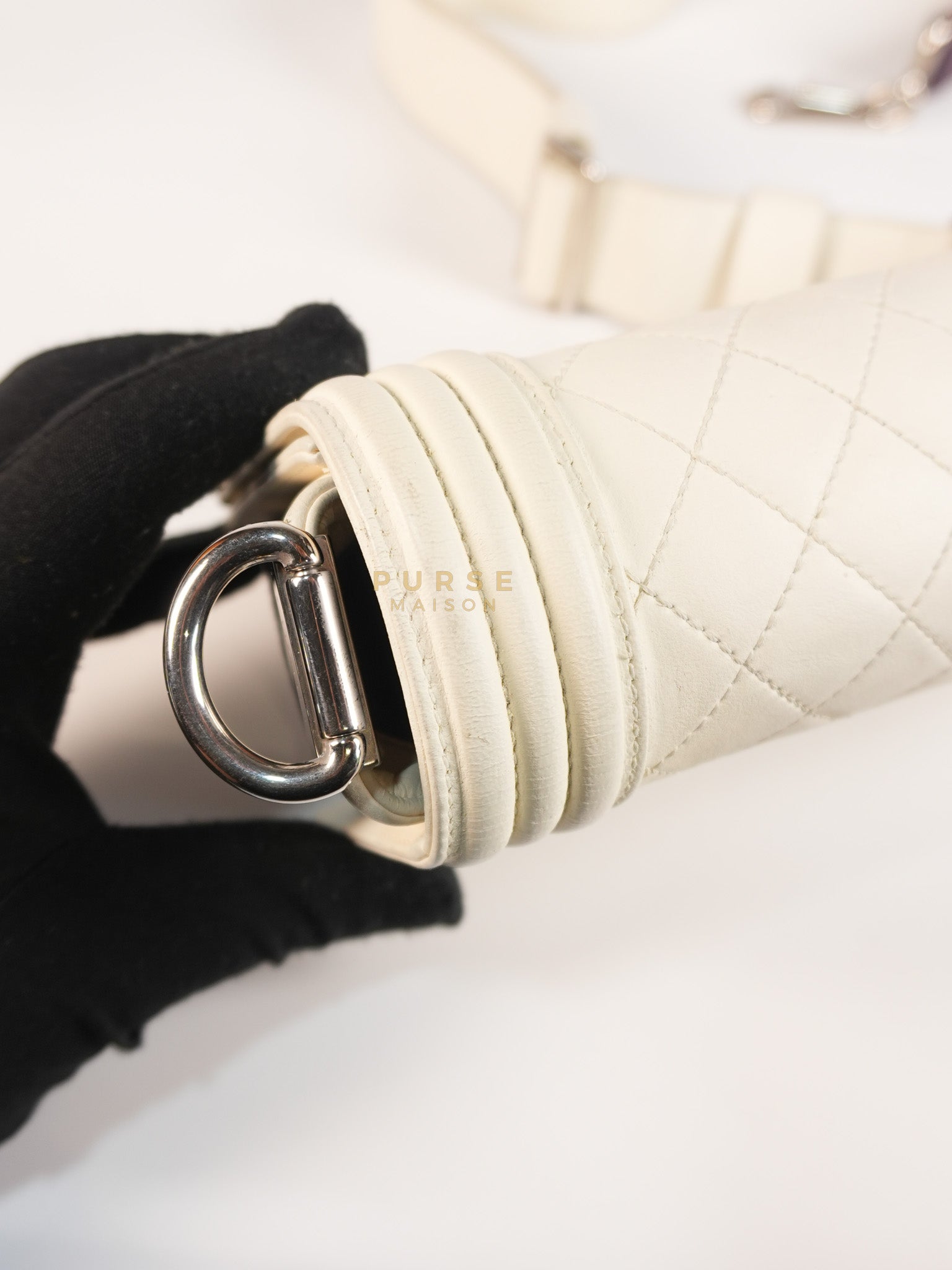 Boy Galuchat Mini Flap Bag in White Quilted Lambskin Leather & Silver Hardware Series 16 | Purse Maison Luxury Bags Shop