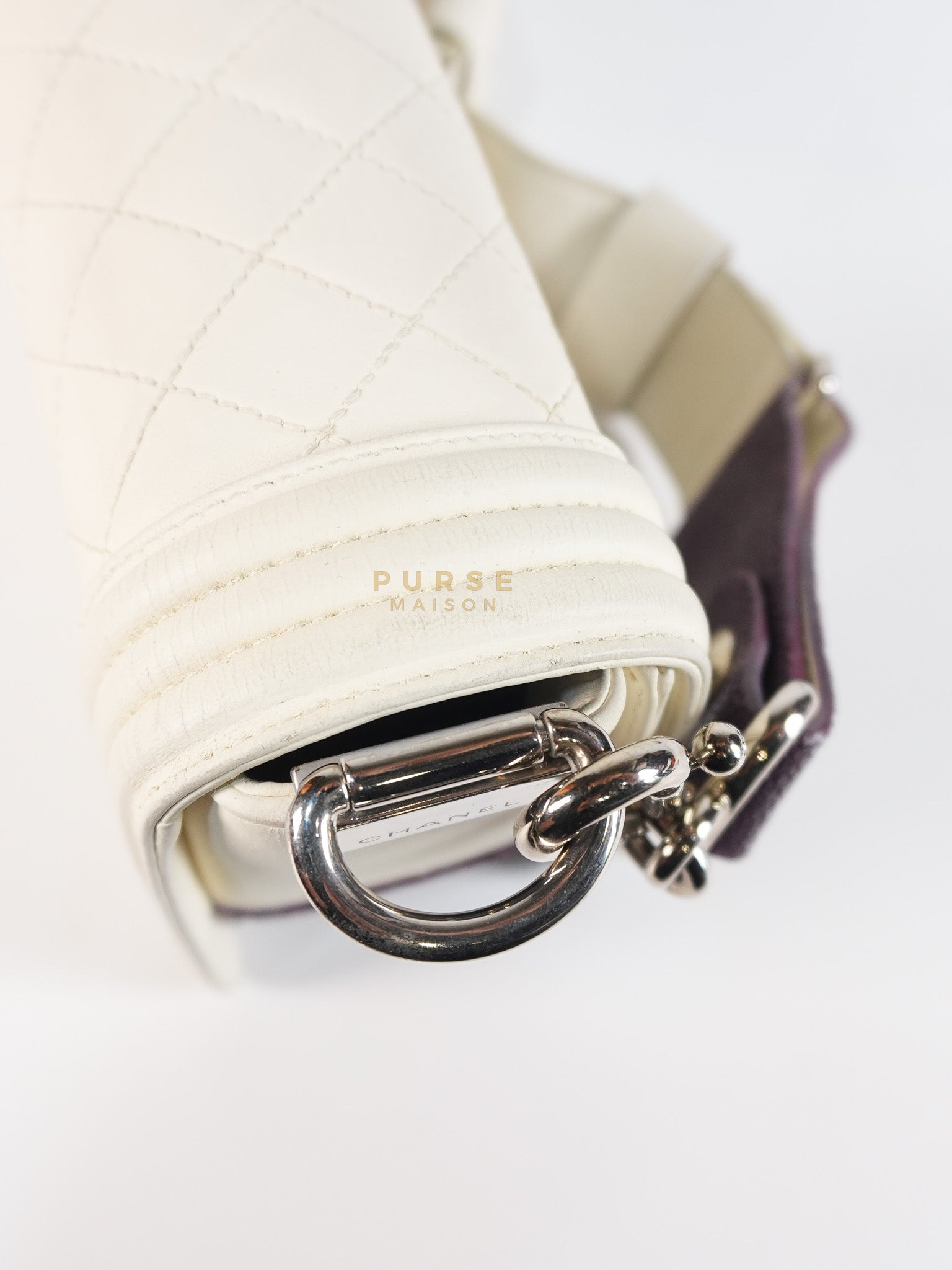 Boy Galuchat Mini Flap Bag in White Quilted Lambskin Leather & Silver Hardware Series 16 | Purse Maison Luxury Bags Shop
