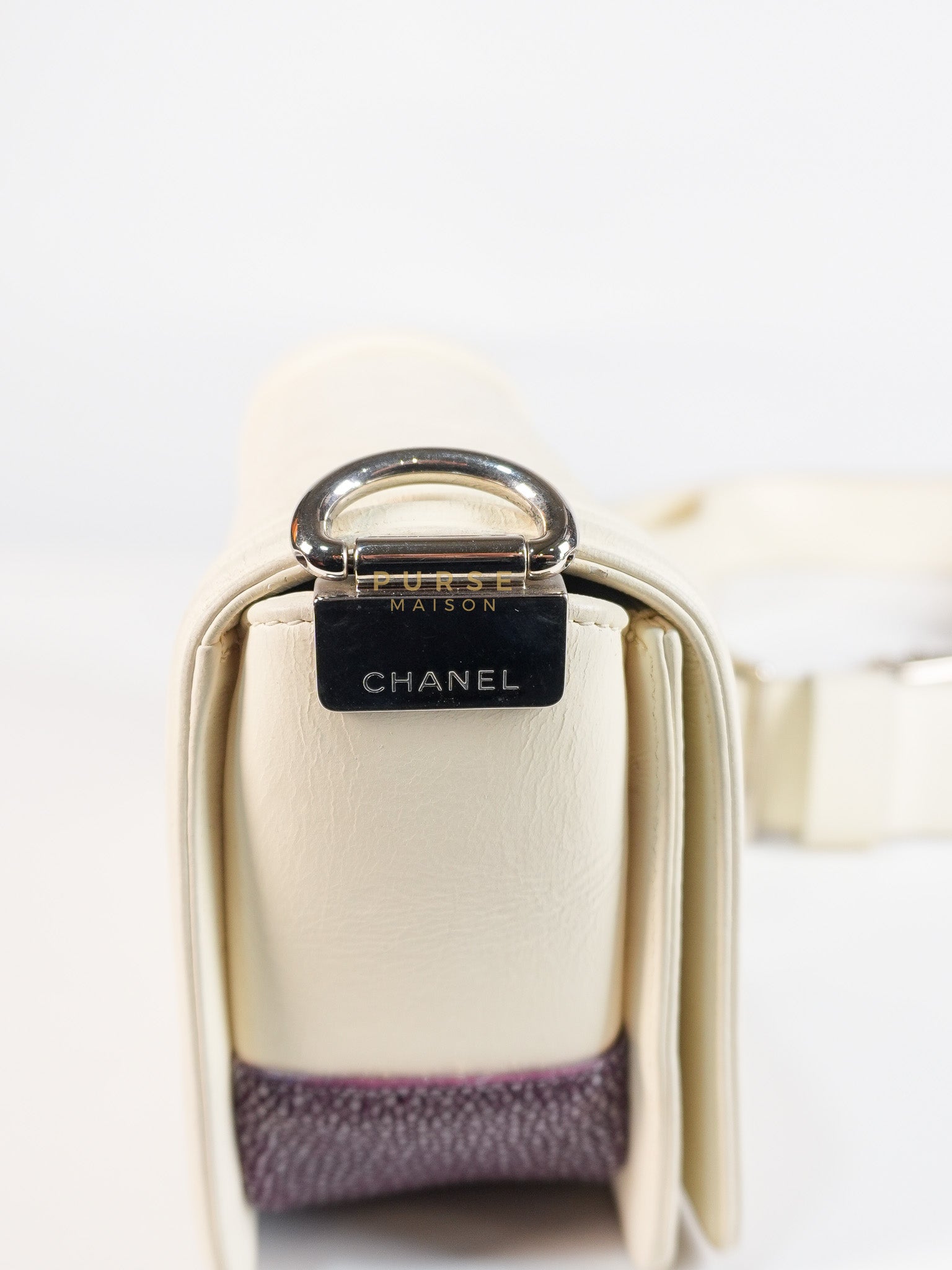 Boy Galuchat Mini Flap Bag in White Quilted Lambskin Leather & Silver Hardware Series 16 | Purse Maison Luxury Bags Shop