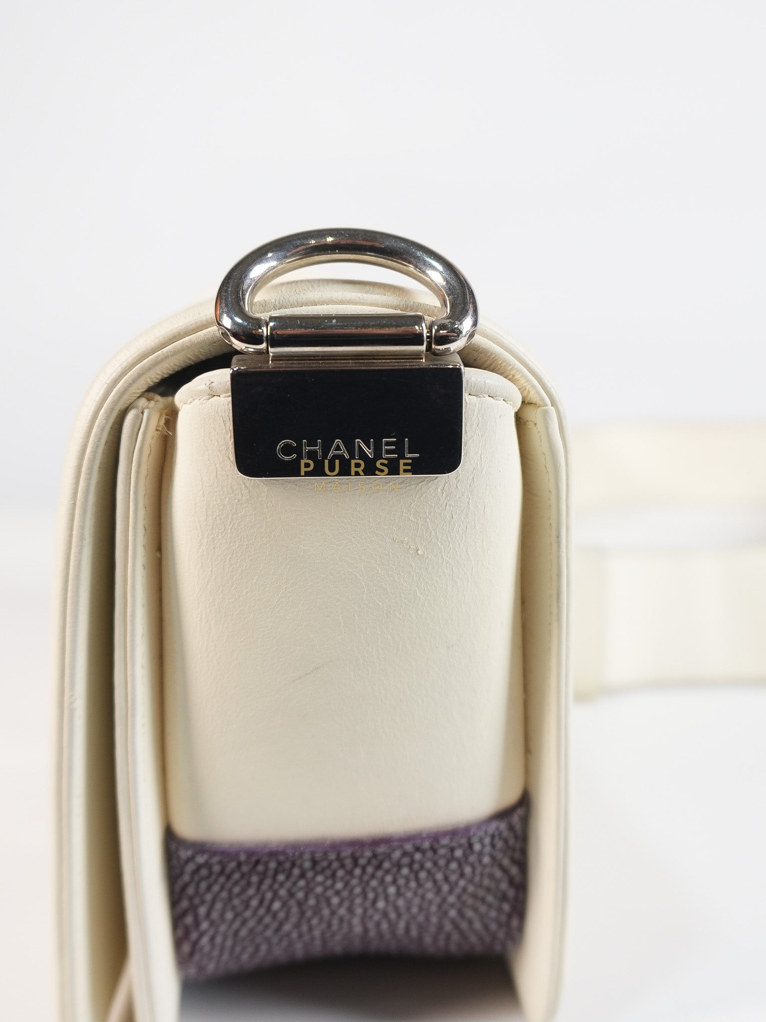 Boy Galuchat Mini Flap Bag in White Quilted Lambskin Leather & Silver Hardware Series 16 | Purse Maison Luxury Bags Shop