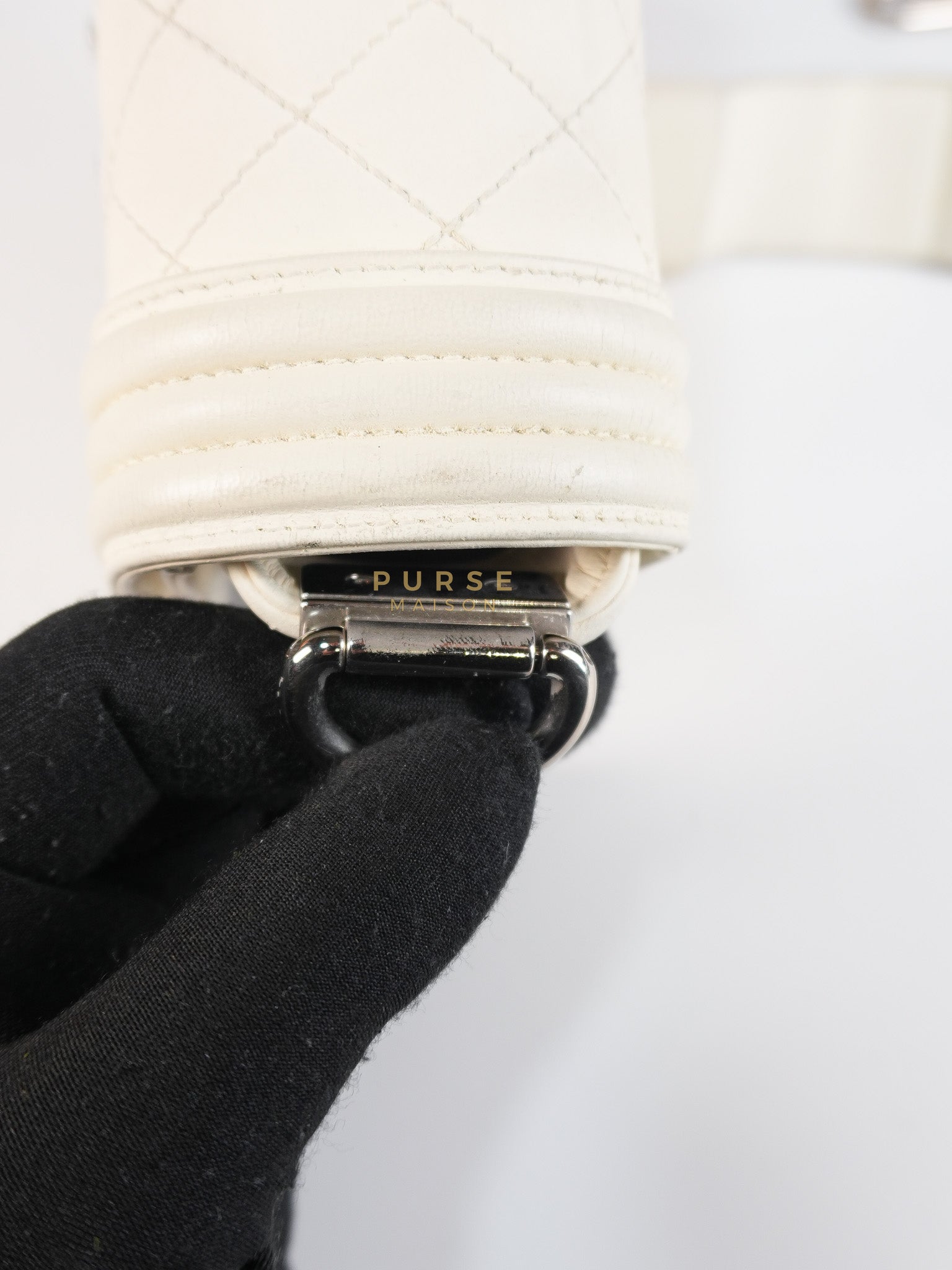 Boy Galuchat Mini Flap Bag in White Quilted Lambskin Leather & Silver Hardware Series 16 | Purse Maison Luxury Bags Shop